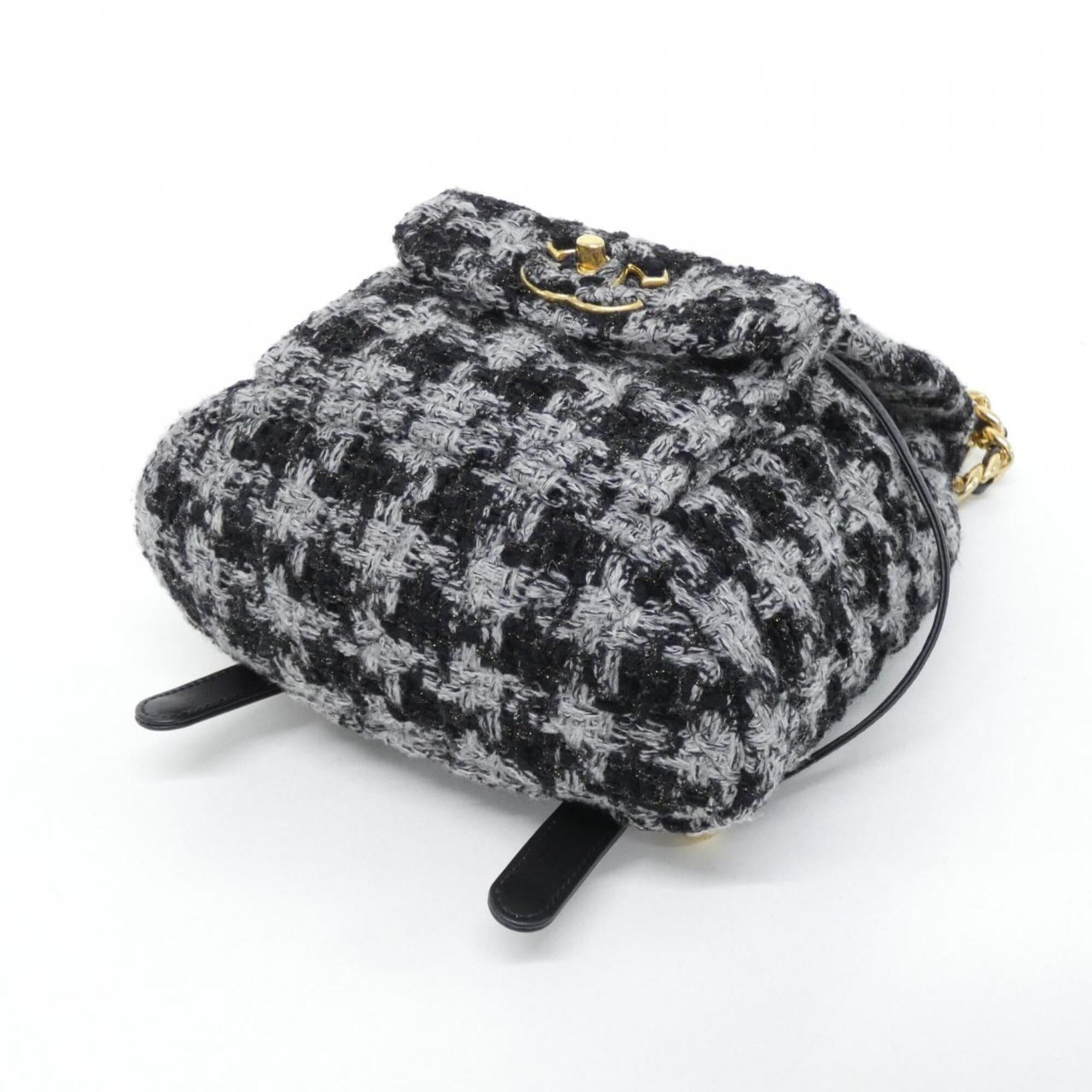 Chanel Black Gray Wool Tweed Backpack (Pre-Owned)