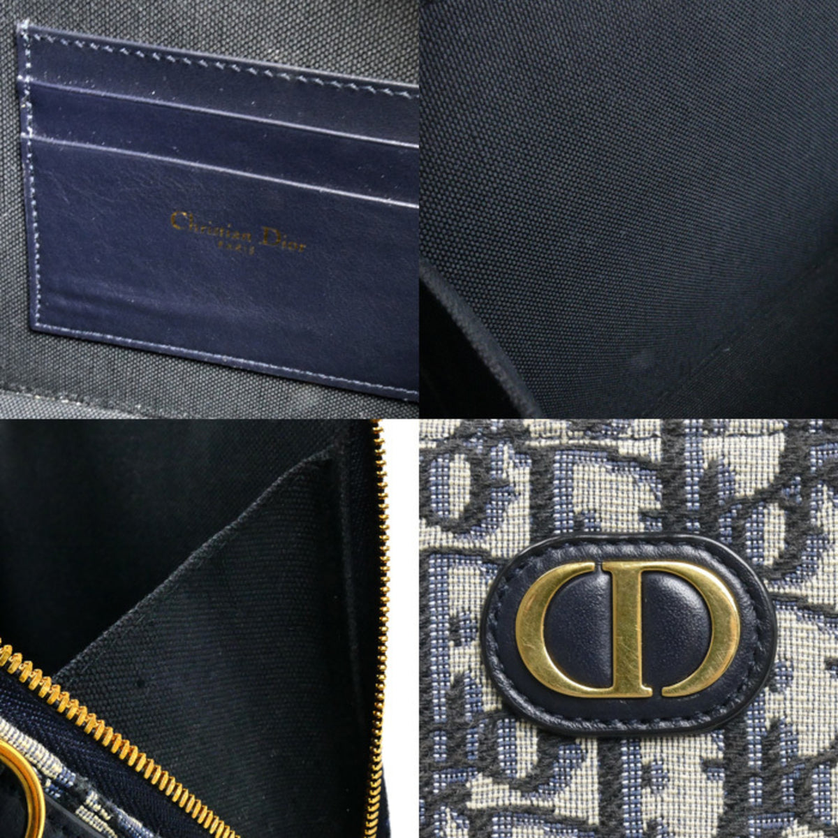 Christian Dior Beige Navy Canvas Leather Shoulder Bag (Pre-Owned)