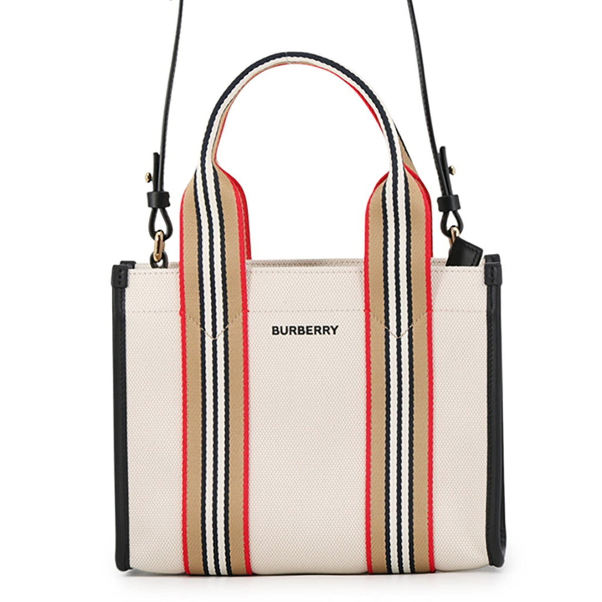 Burberry Beige Black Brown Red Color Canvas Leather Handbag Tote Bag (Pre-Owned)