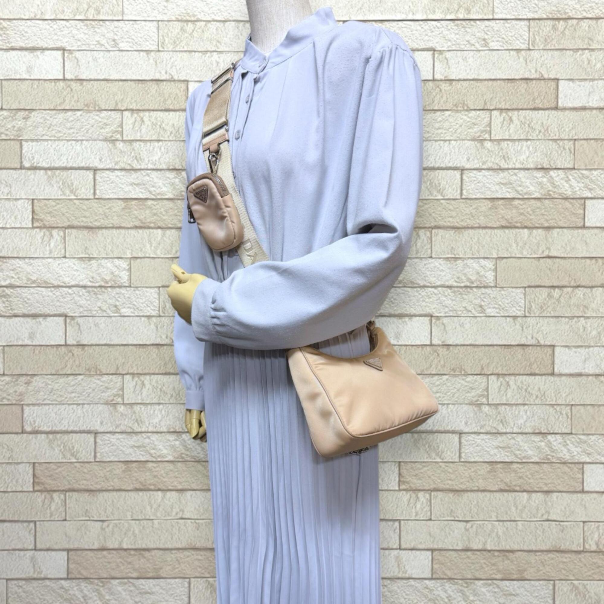 Prada Beige Nude Beige Nylon Shoulder Bag (Pre-Owned)
