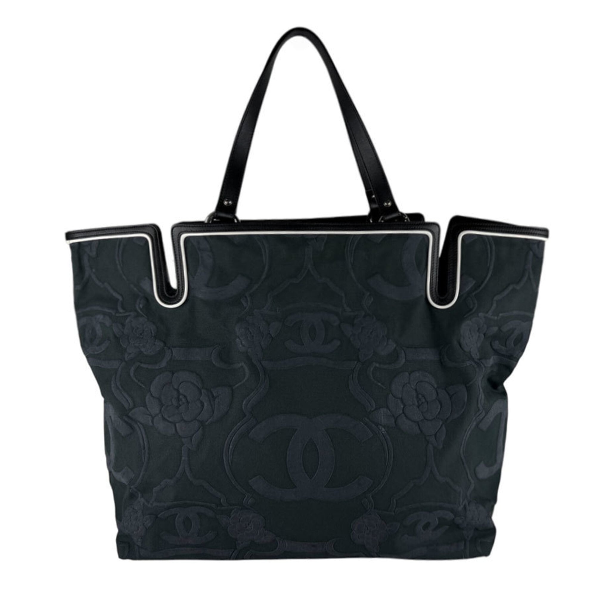 Chanel Black Canvas Leather Handbag (Pre-Owned)