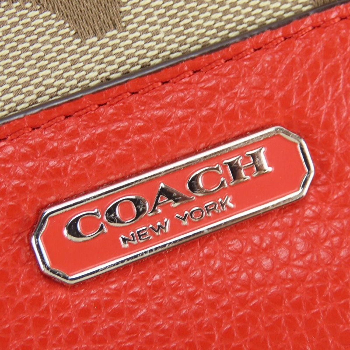 Coach Beige Red Color Canvas Leather Tote Bag (Pre-Owned)