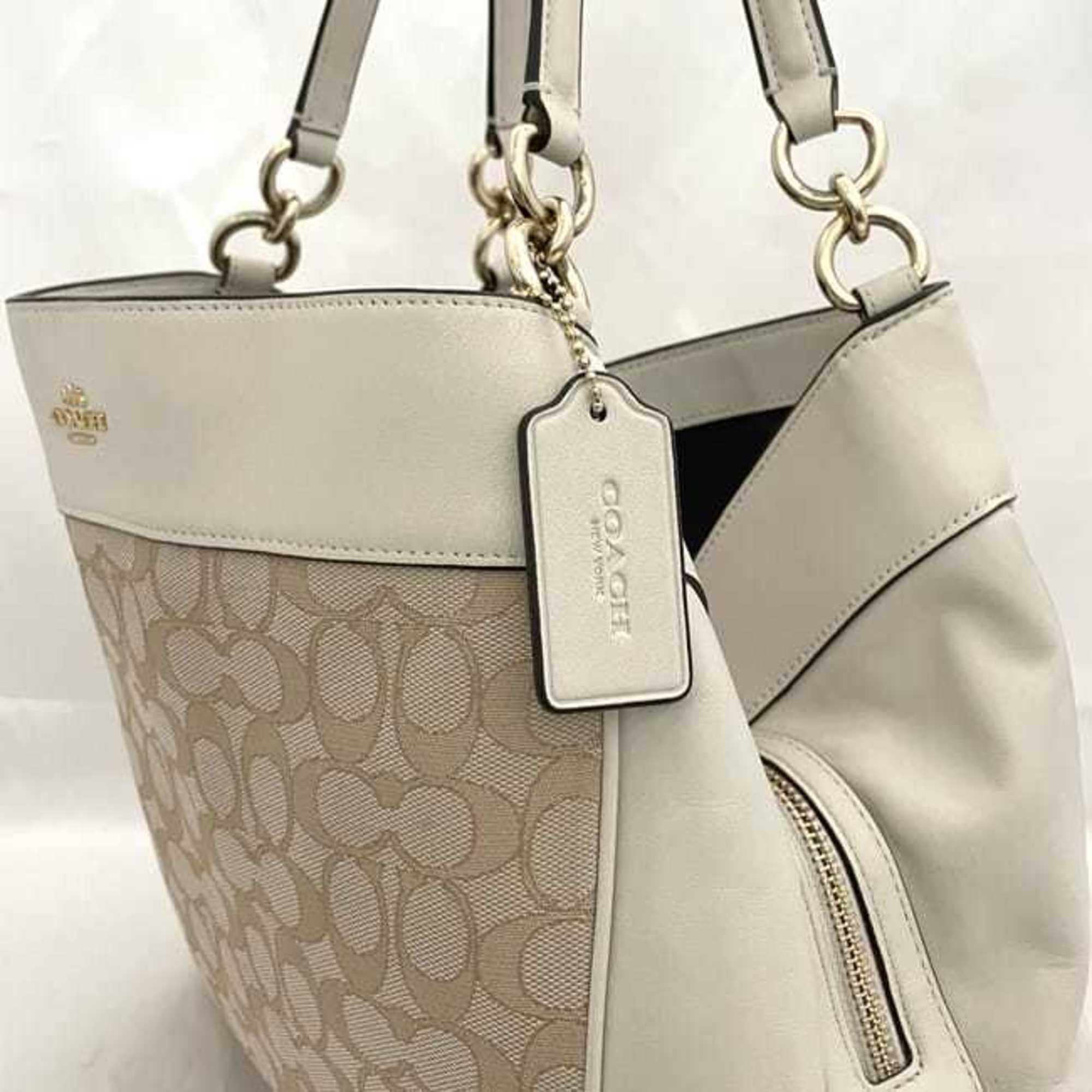 Coach Cream White Leather Canvas Tote Bag (Pre-Owned)
