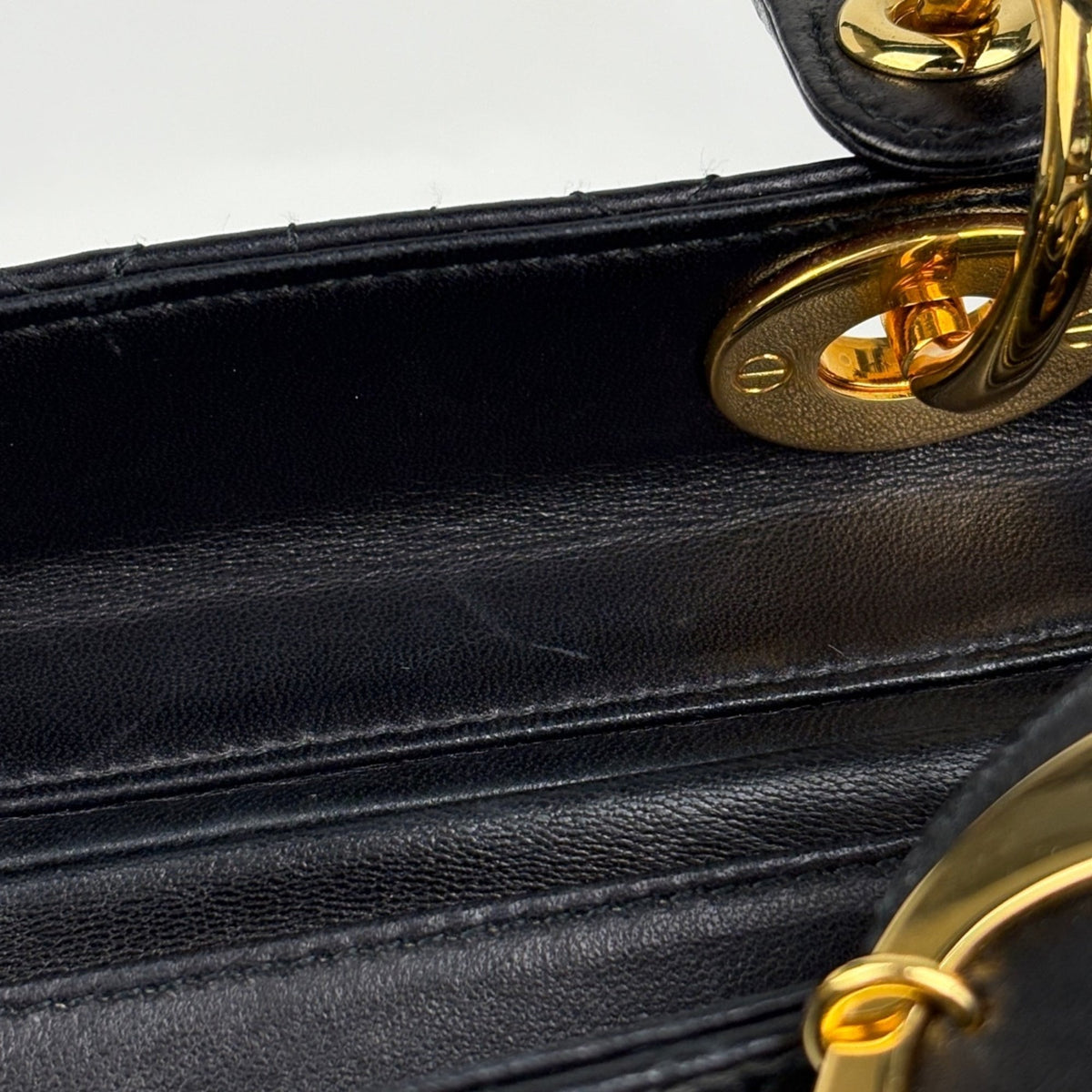 Christian Dior Lady Dior Black Leather Handbag (Pre-Owned)
