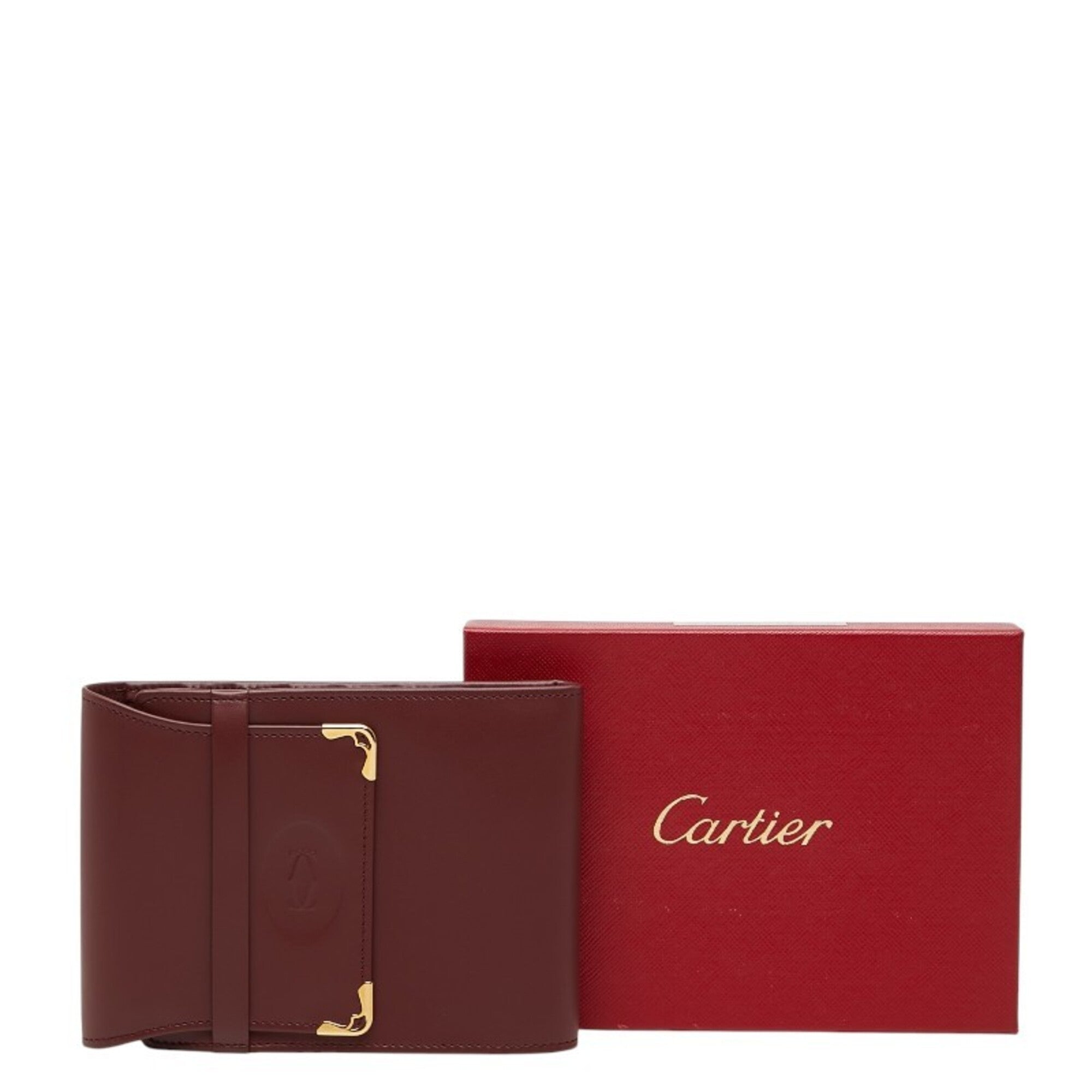 Cartier Bordeaux Wine Red Leather Wallet (Bi-Fold) (Pre-Owned)