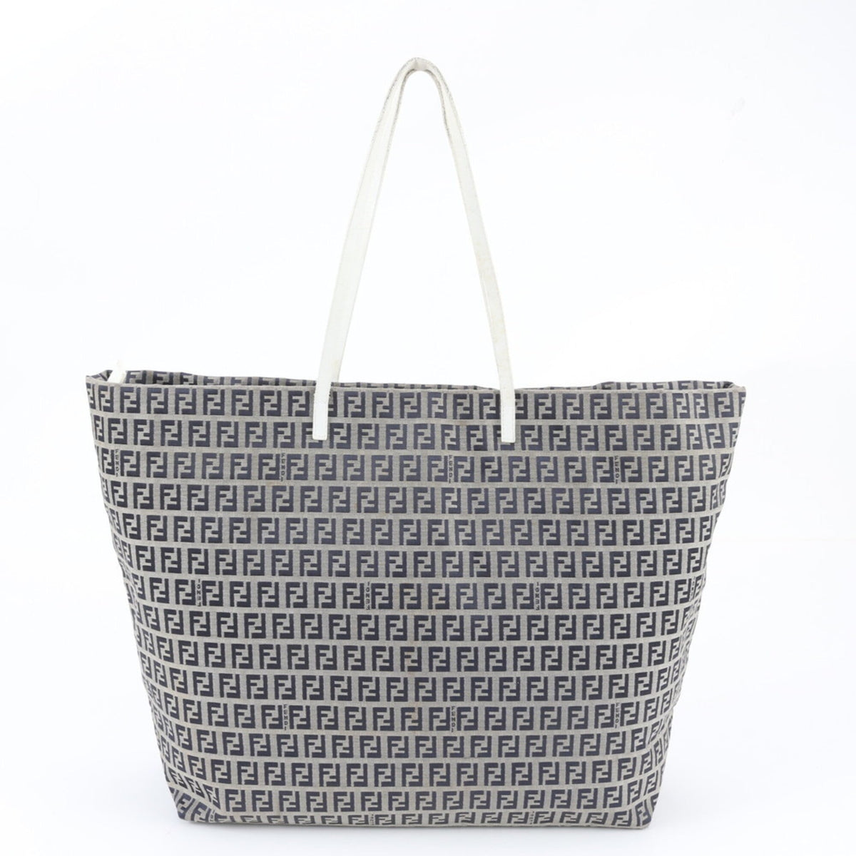 Fendi Gray Leather Canvas Handbag Shoulder Bag Tote Bag (Pre-Owned)