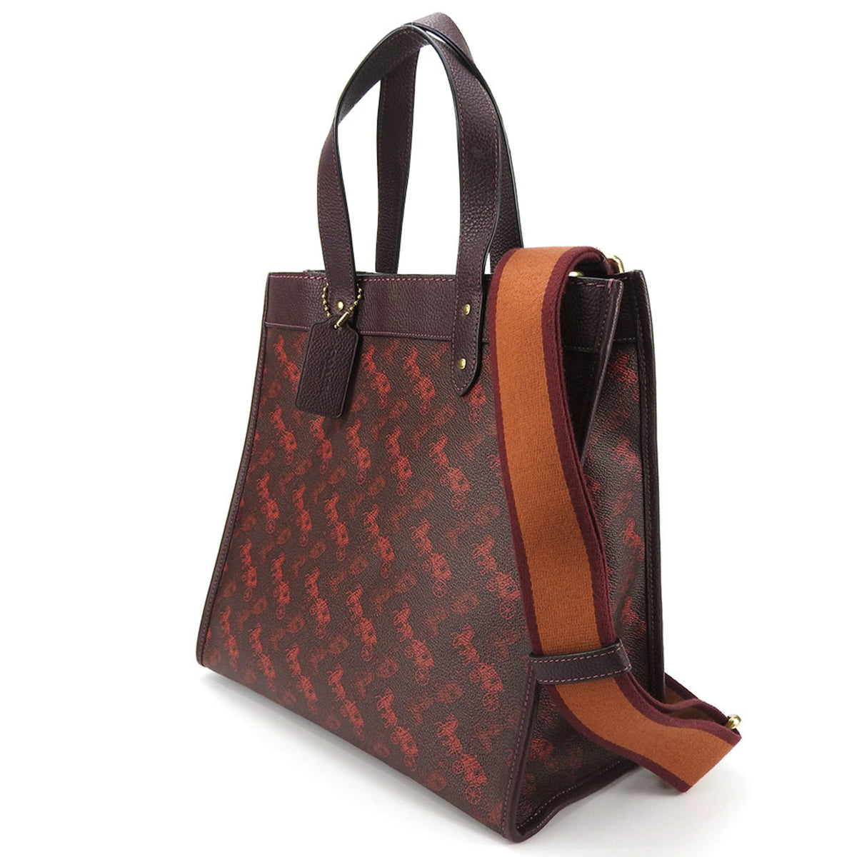 Coach Bordeaux Brown Red Color Coated Canvas Leather Canvas Tote Bag (Pre-Owned)