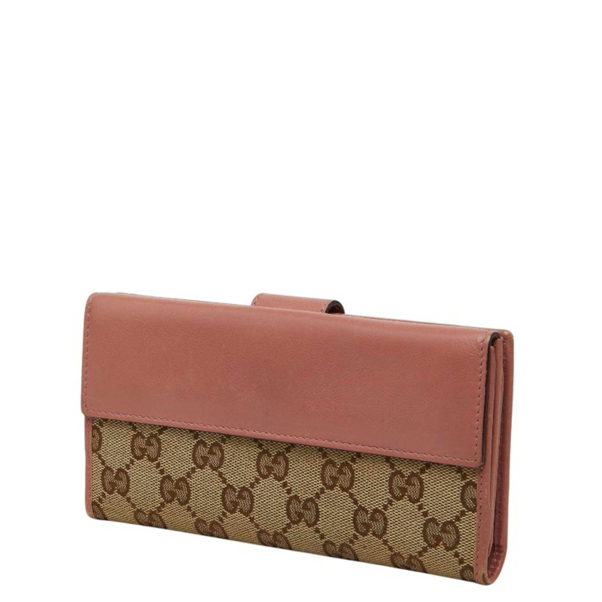 Gucci Beige Pink Gg Canvas Leather Long Wallet (Bi-Fold) (Pre-Owned)