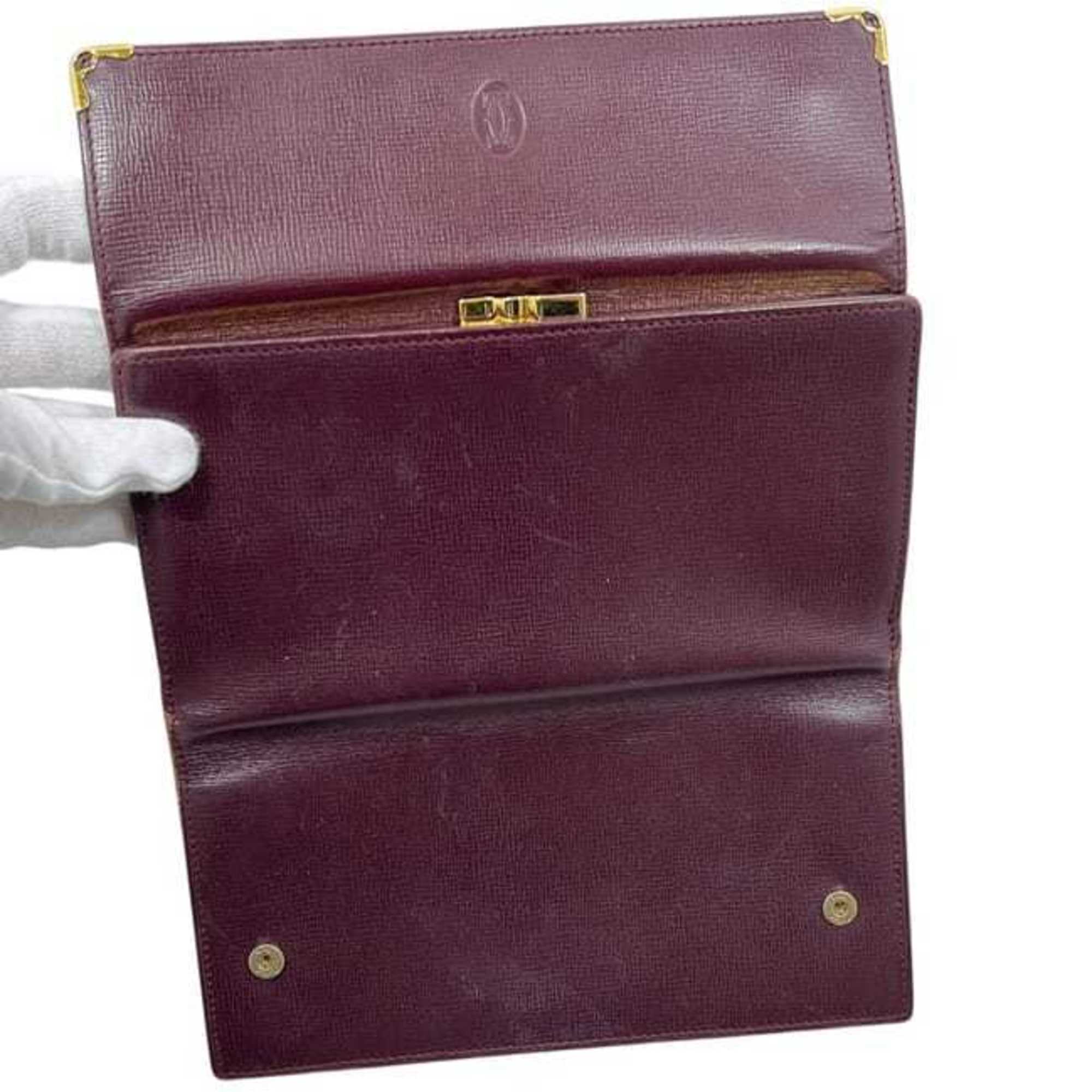 Cartier Bordeaux Wine Red Leather Long Wallet (Tri-Fold) (Pre-Owned)