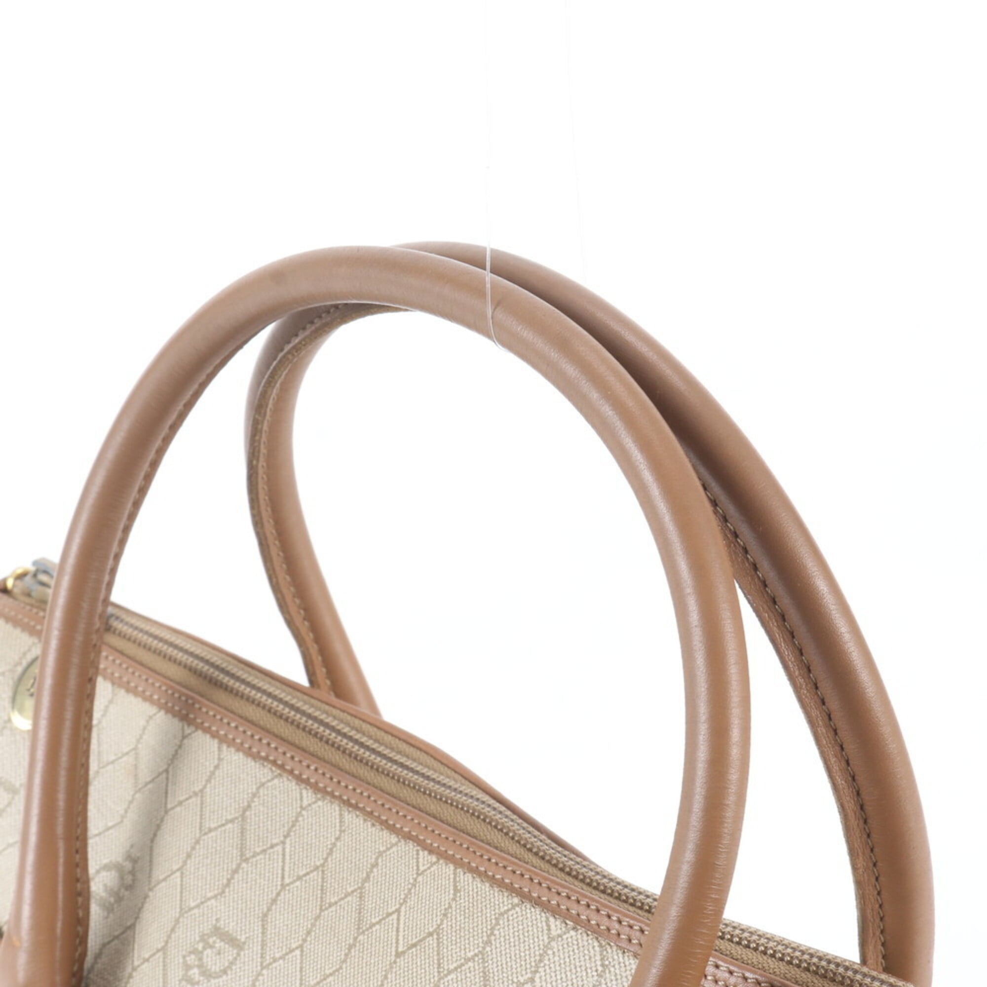 Christian Dior Beige Leather Coated Canvas Handbag Tote Bag (Pre-Owned)