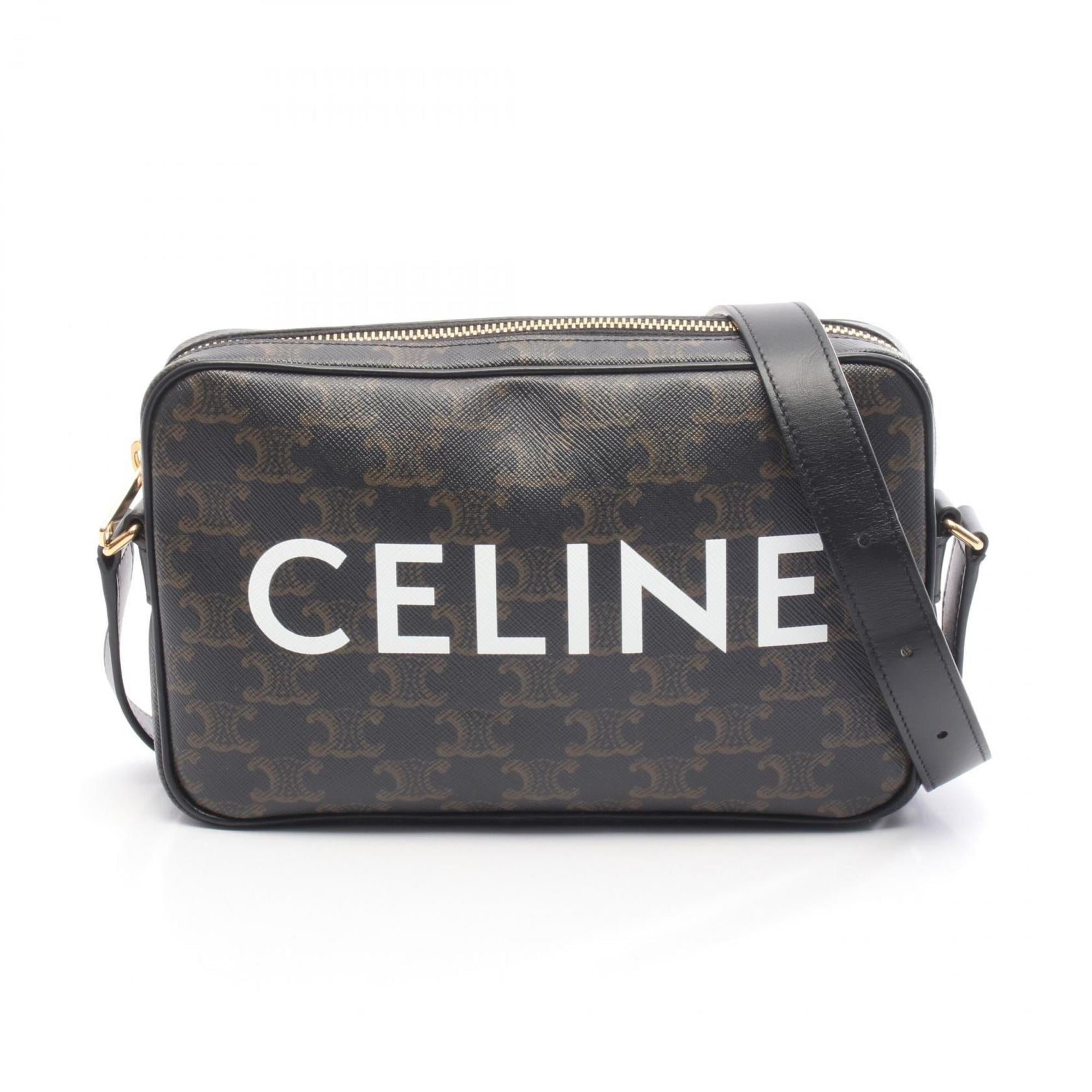 Celine Black Brown Coated Canvas Leather Messenger Bag Shoulder Bag (Pre-Owned)