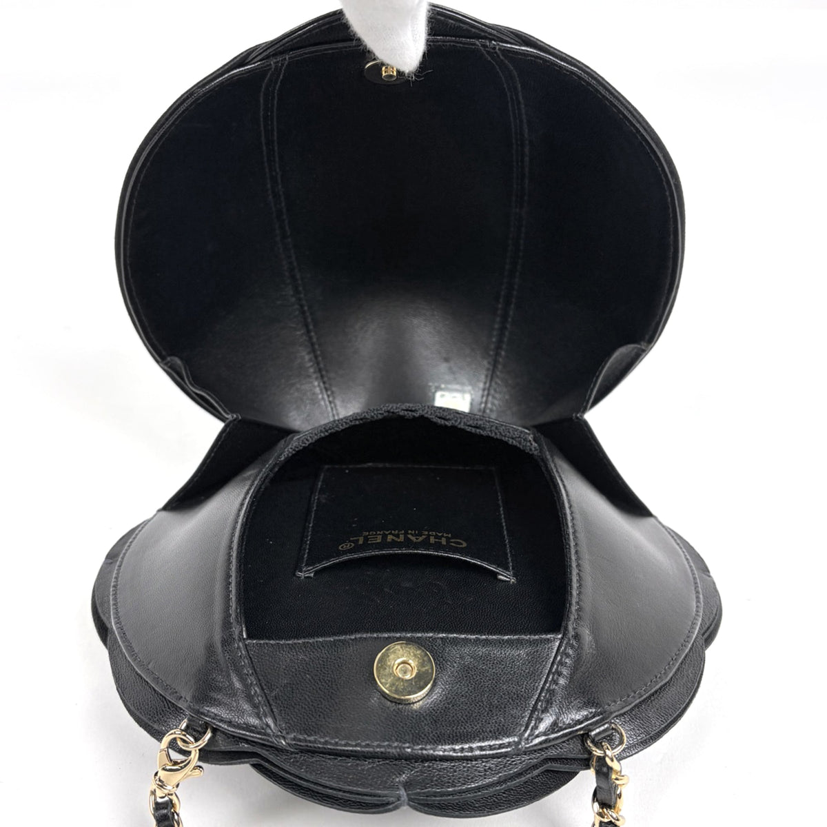Chanel Black Leather Satin Handbag (Pre-Owned)