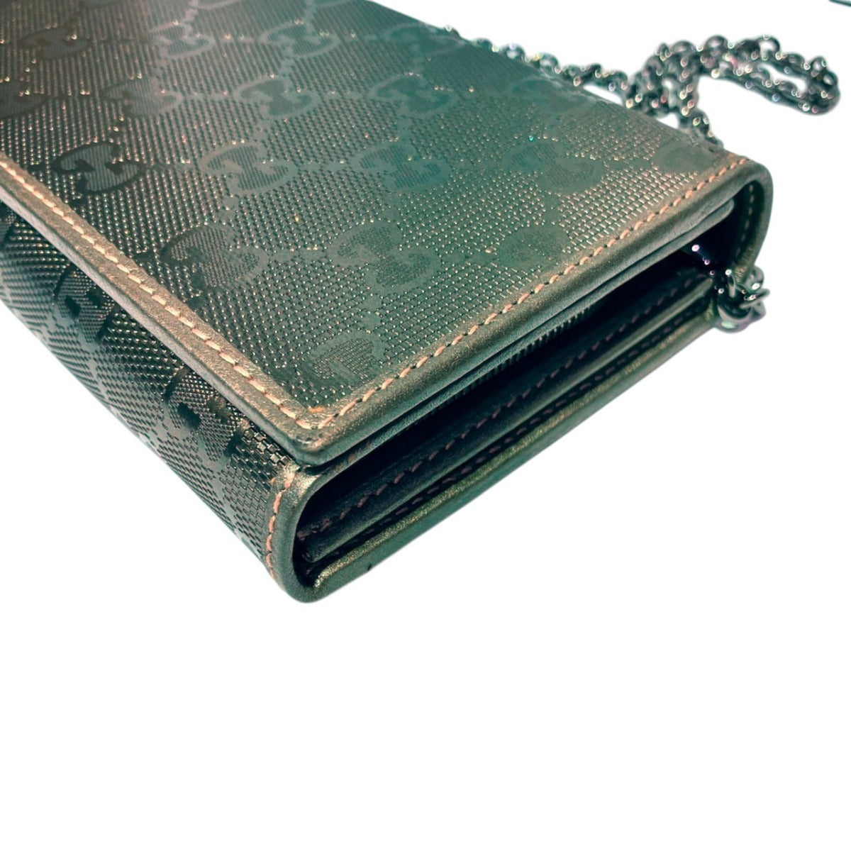 Gucci Gold Gg Imprimé Pvc Leather Chain/Shoulder Wallet (Pre-Owned)