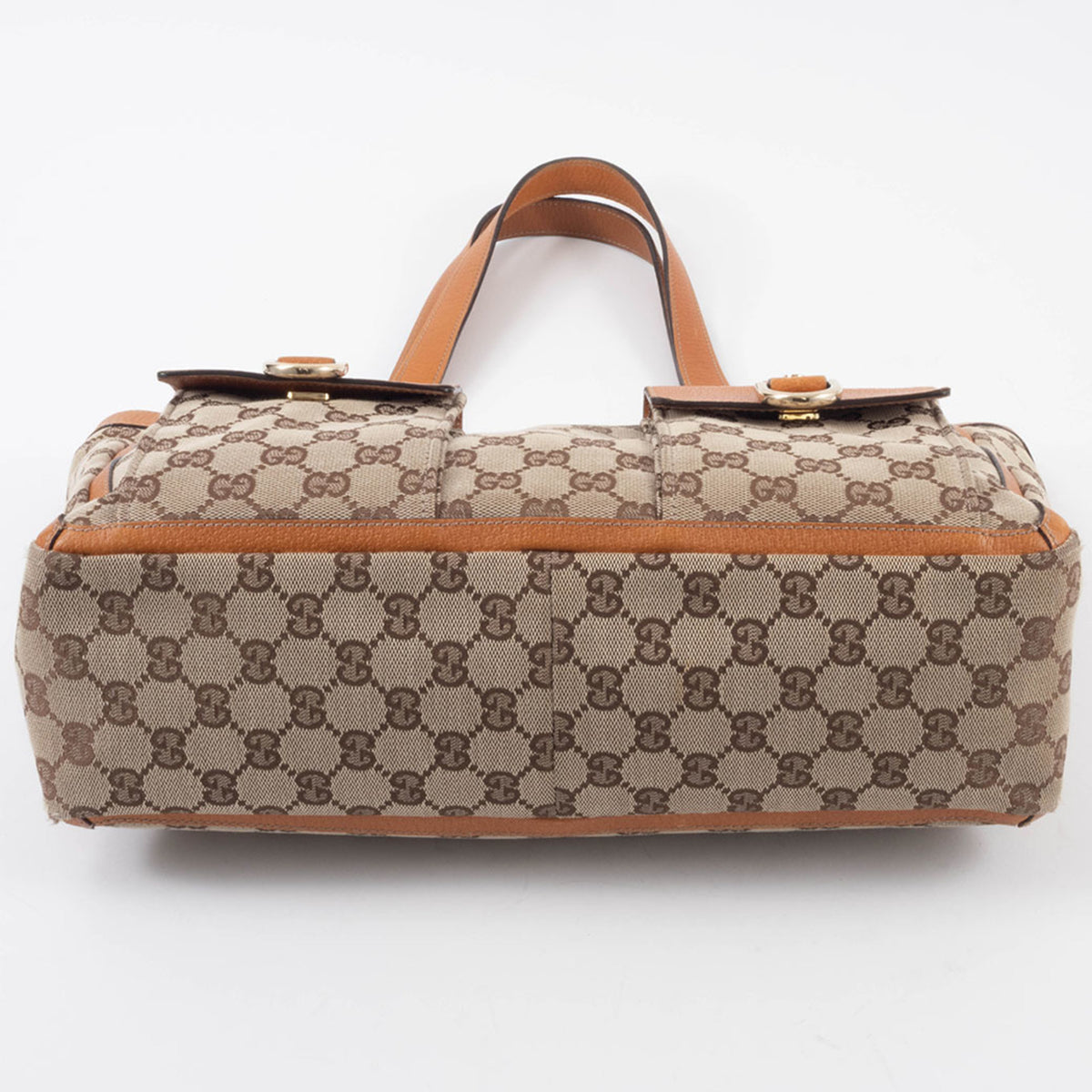 Gucci Abbey Beige Brown Gg Canvas Leather Tote Bag (Pre-Owned)
