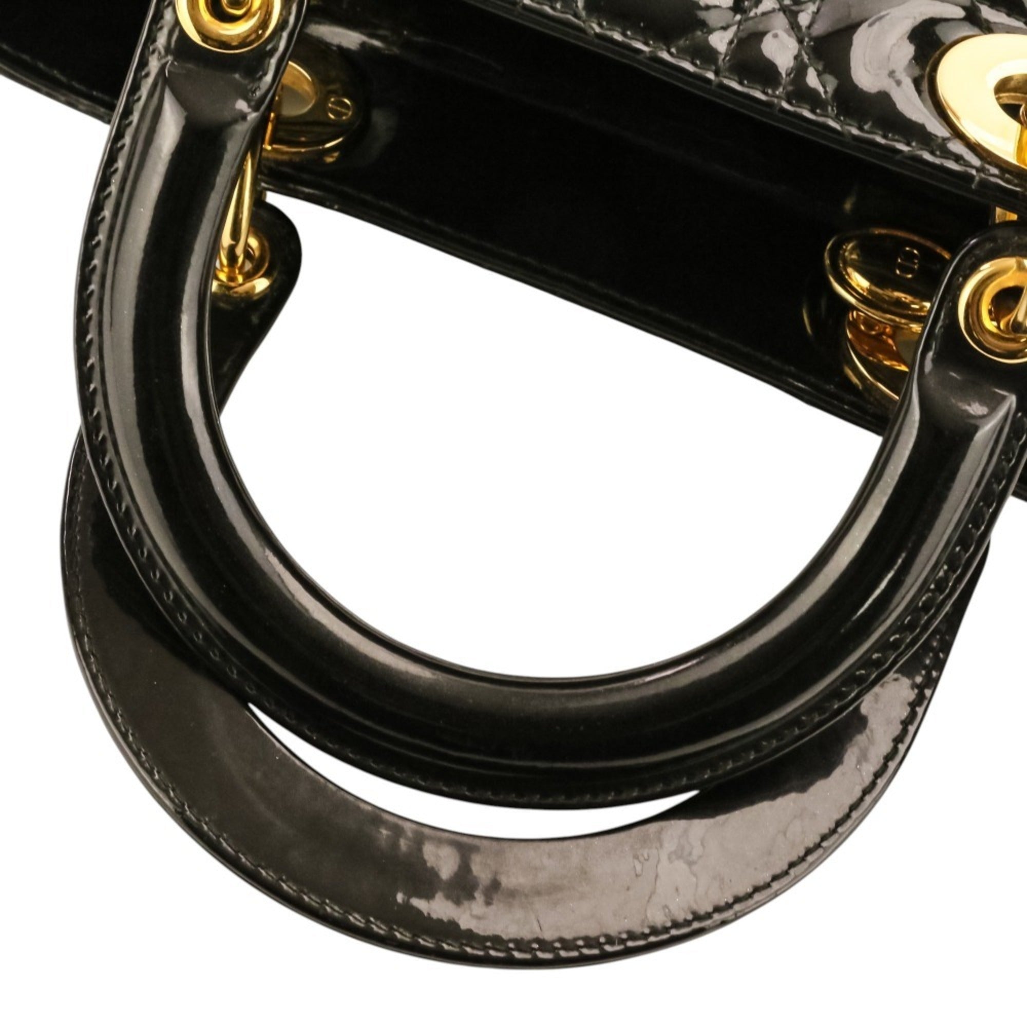 Christian Dior Lady Dior Black Patent Leather Handbag (Pre-Owned)