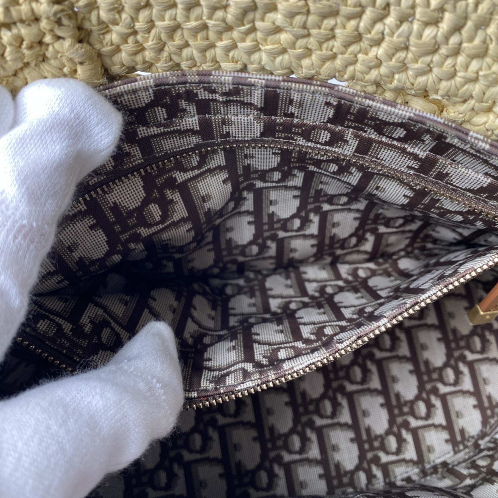 Christian Dior Beige Raffia Handbag Shoulder Bag (Pre-Owned)