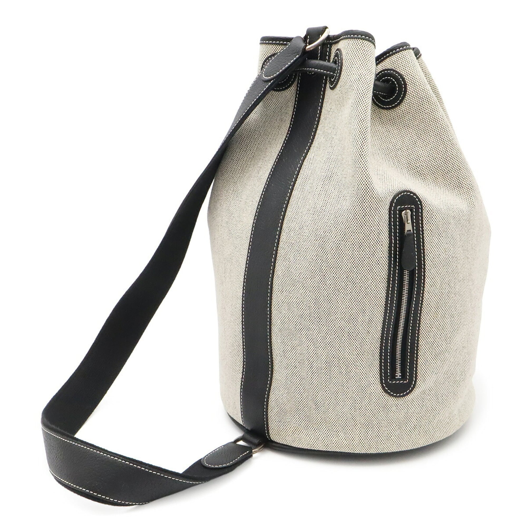 Hermes Black Light Gray White Toile H Shoulder Bag (Pre-Owned)