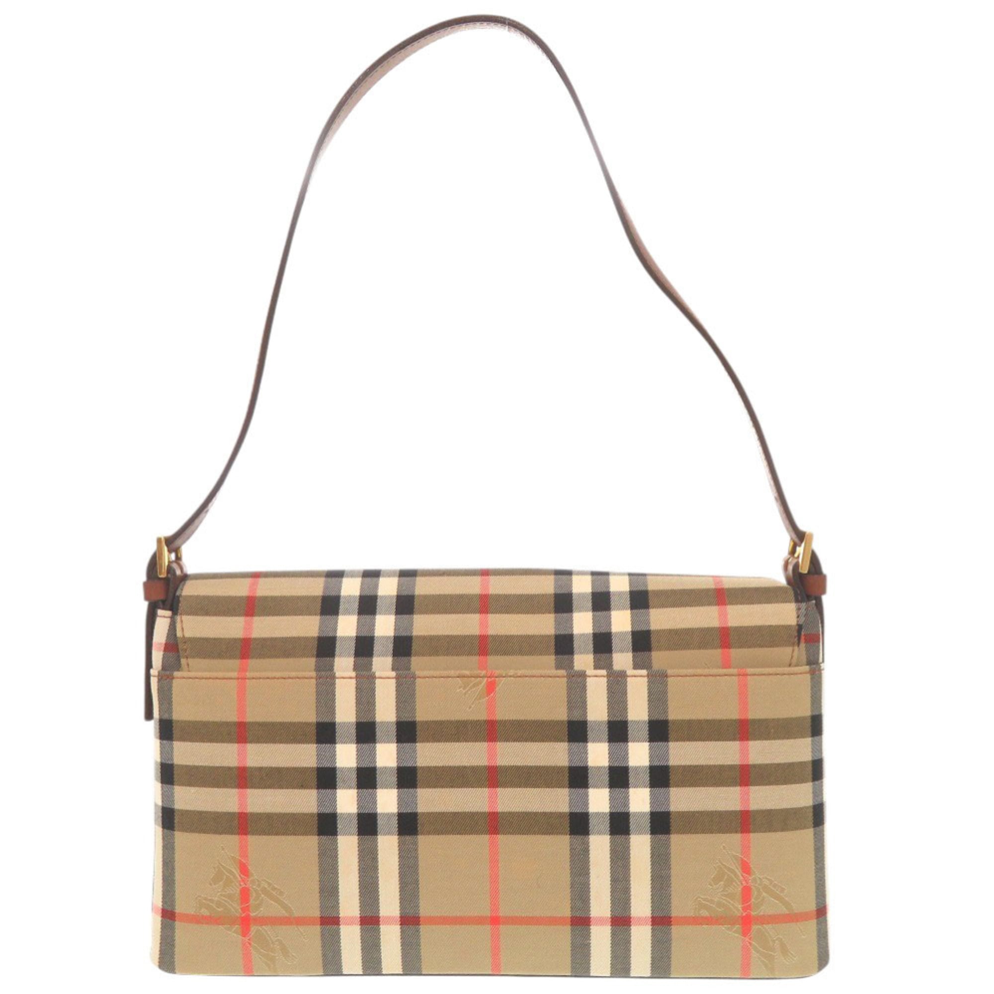 Burberry Beige Brown Canvas Shoulder Bag (Pre-Owned)