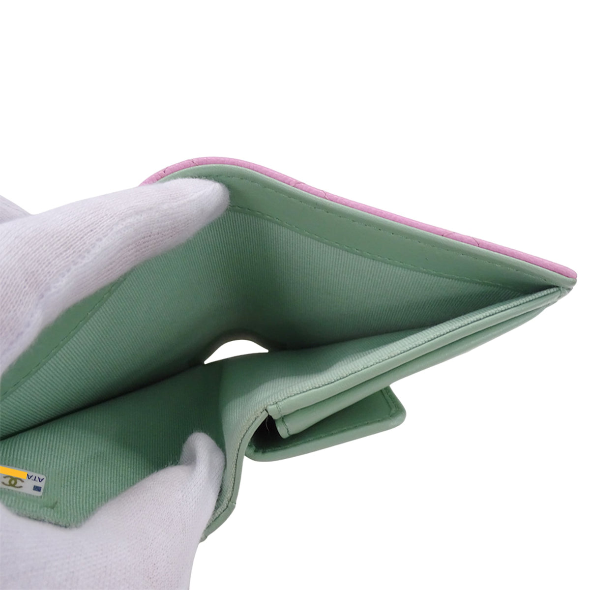 Chanel Green Pink Grained Calfskin Wallet (Bi-Fold) (Pre-Owned)