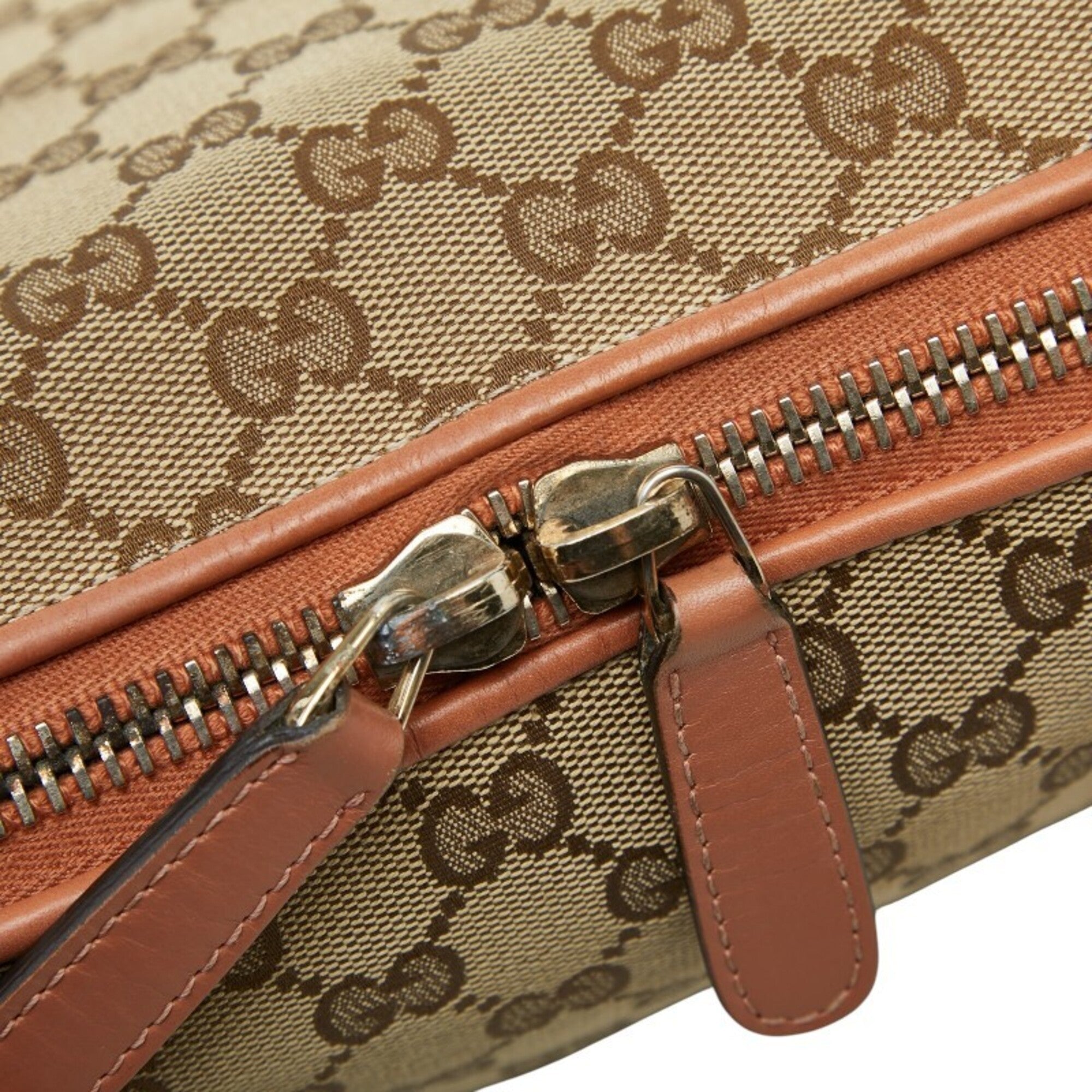 Gucci Beige Orange Canvas Leather Handbag Shoulder Bag (Pre-Owned)