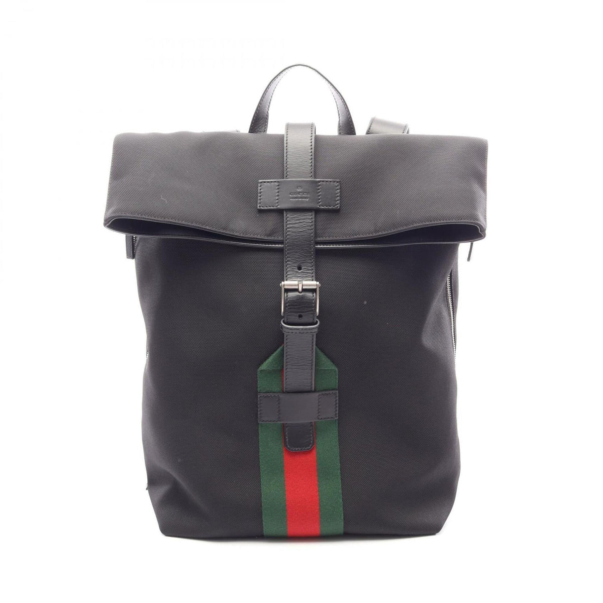 Gucci Black Multi-Color Leather Nylon Canvas Backpack Handbag (Pre-Owned)