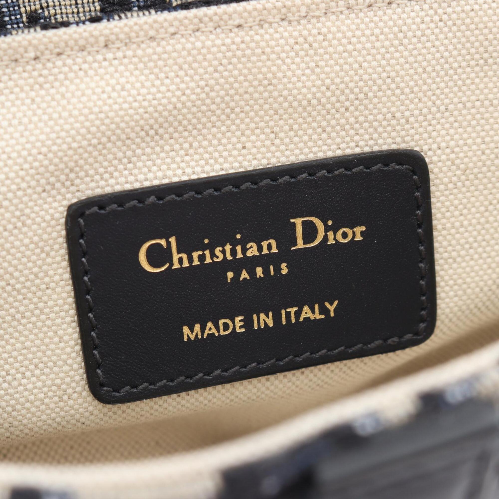 Christian Dior Beige Navy Canvas Leather Handbag Saddle Bag (Pre-Owned)