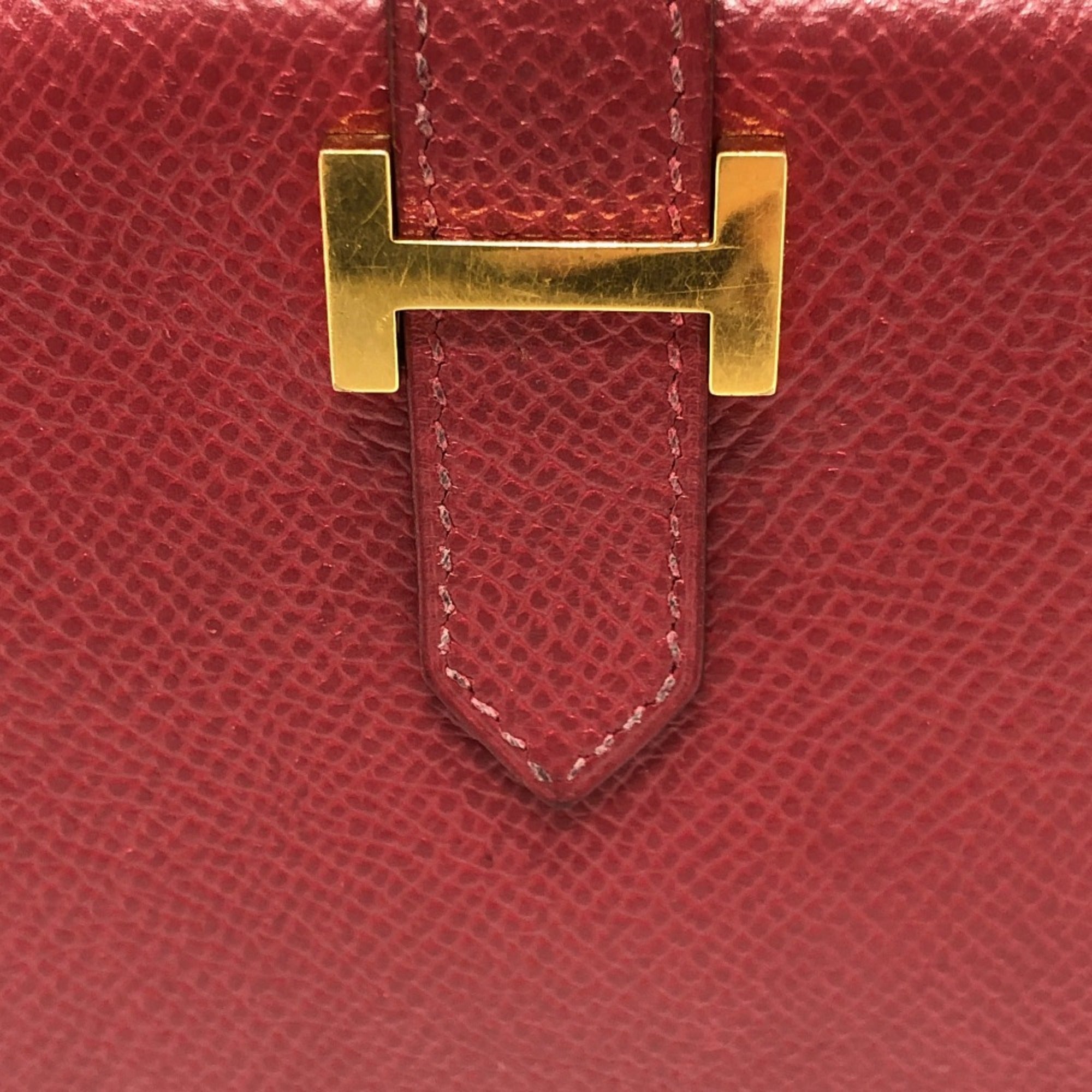 Hermes Red Color Courchevel Leather Long Wallet (Bi-Fold) (Pre-Owned)