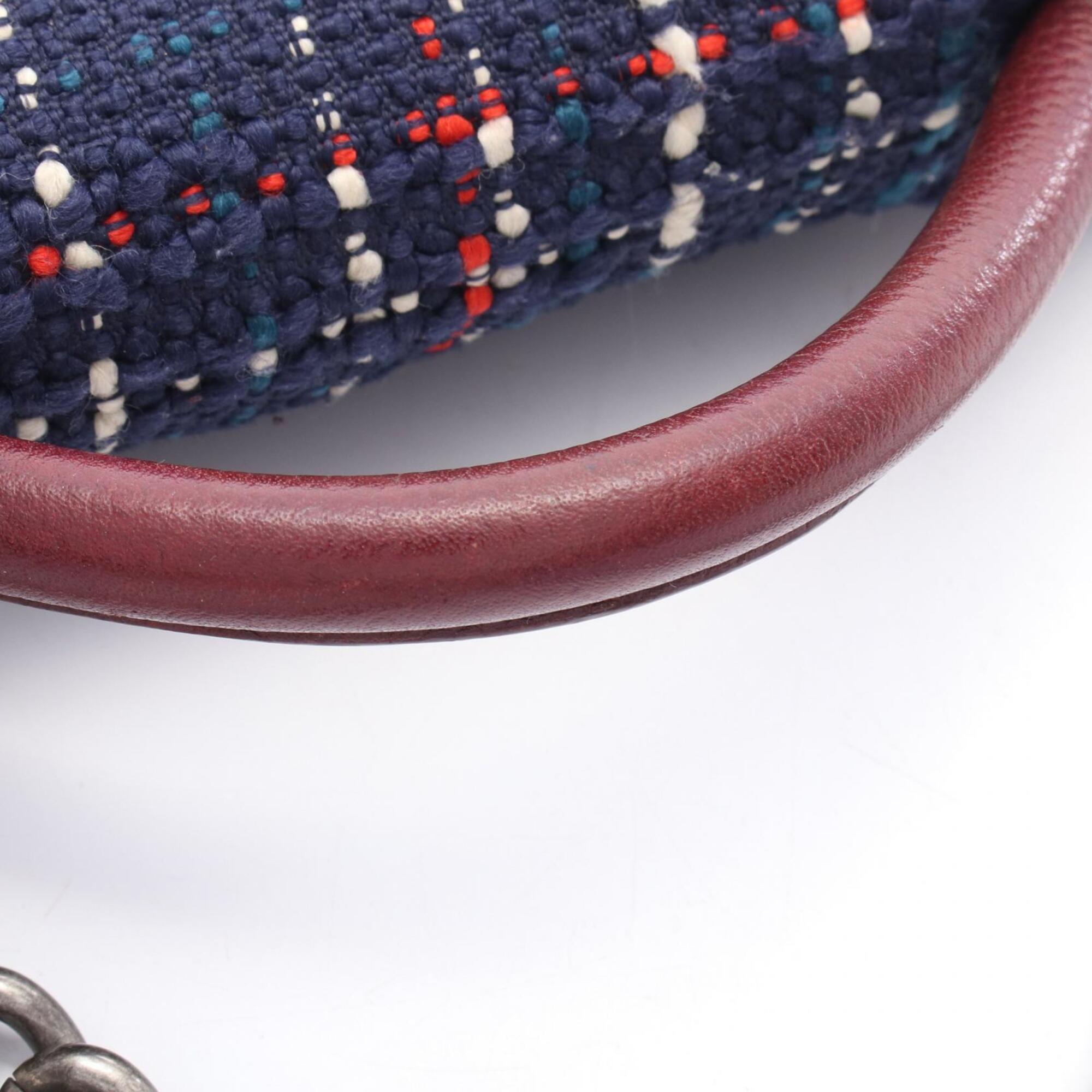 Chanel Bordeaux Multi-Color Navy Fabric Leather Handbag Shoulder Bag (Pre-Owned)