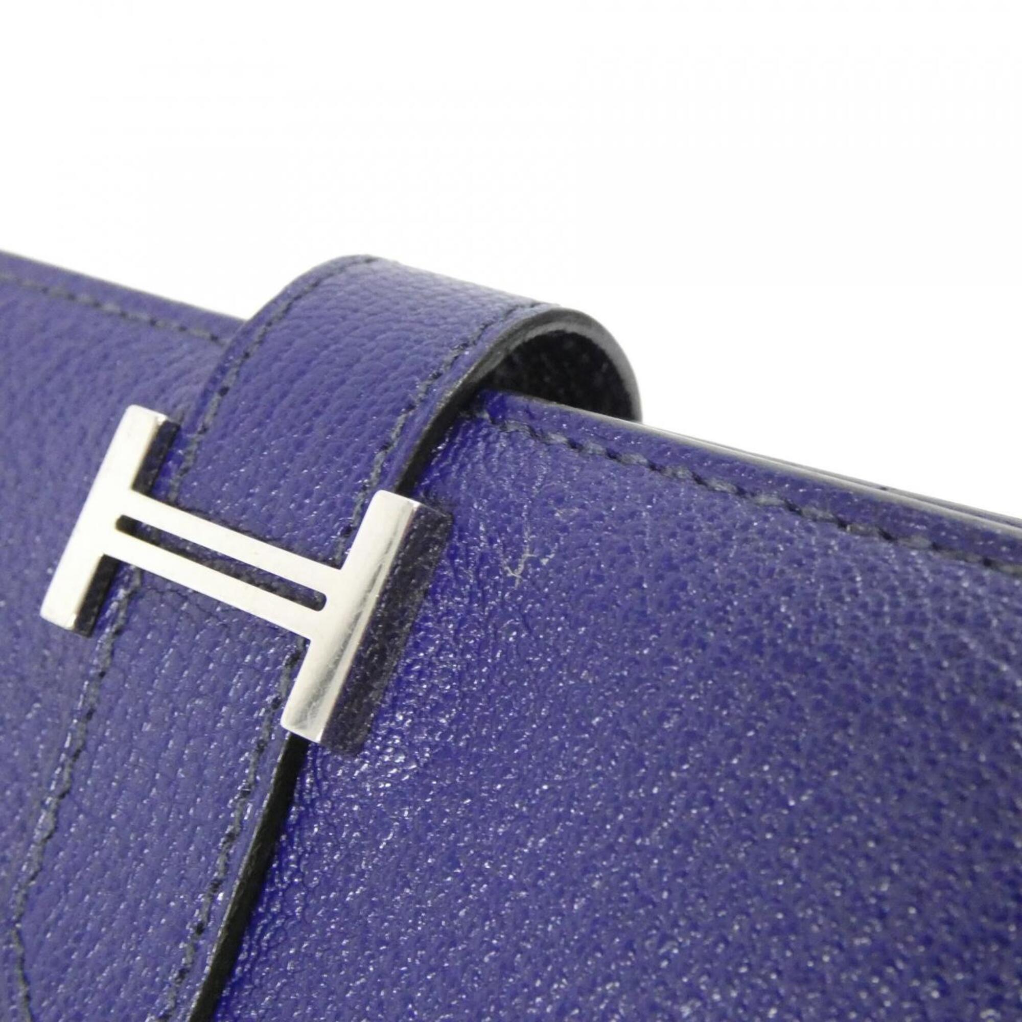 Hermes Bearn Blue Chevre Leather Wallet (Bi-Fold) (Pre-Owned)