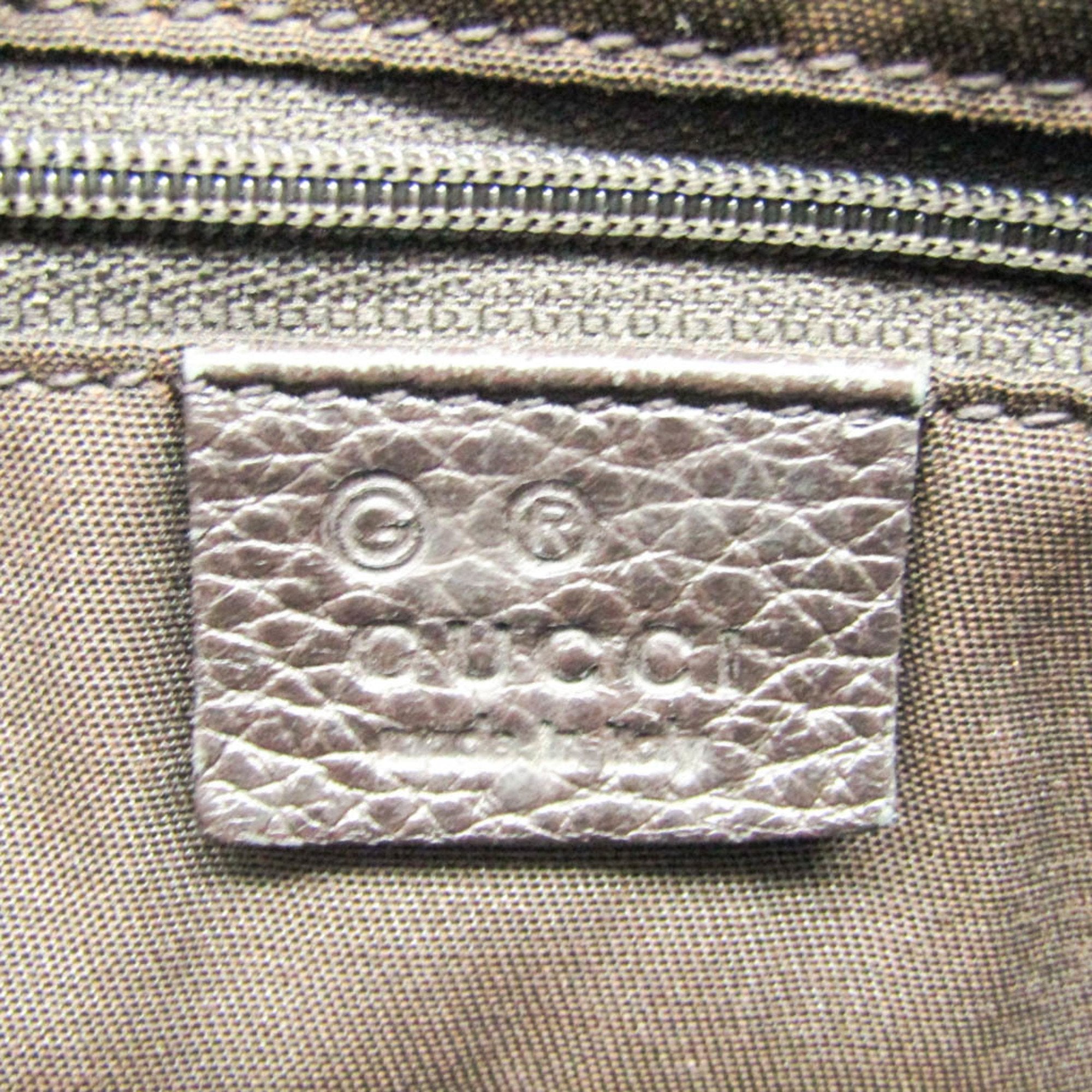 Gucci Gg Crystal Beige Dark Brown Leather Pvc Tote Bag (Pre-Owned)