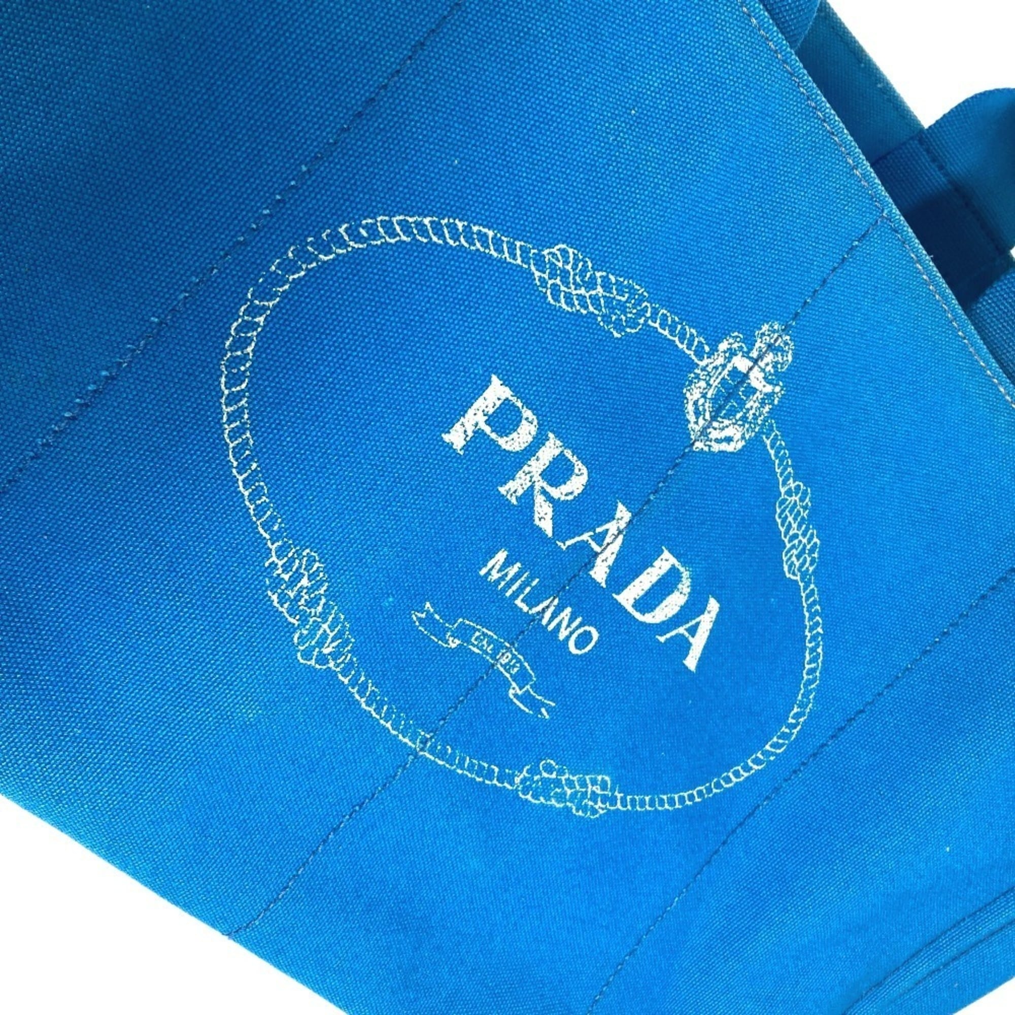 Prada Blue White Canvas Shoulder Bag Tote Bag (Pre-Owned)