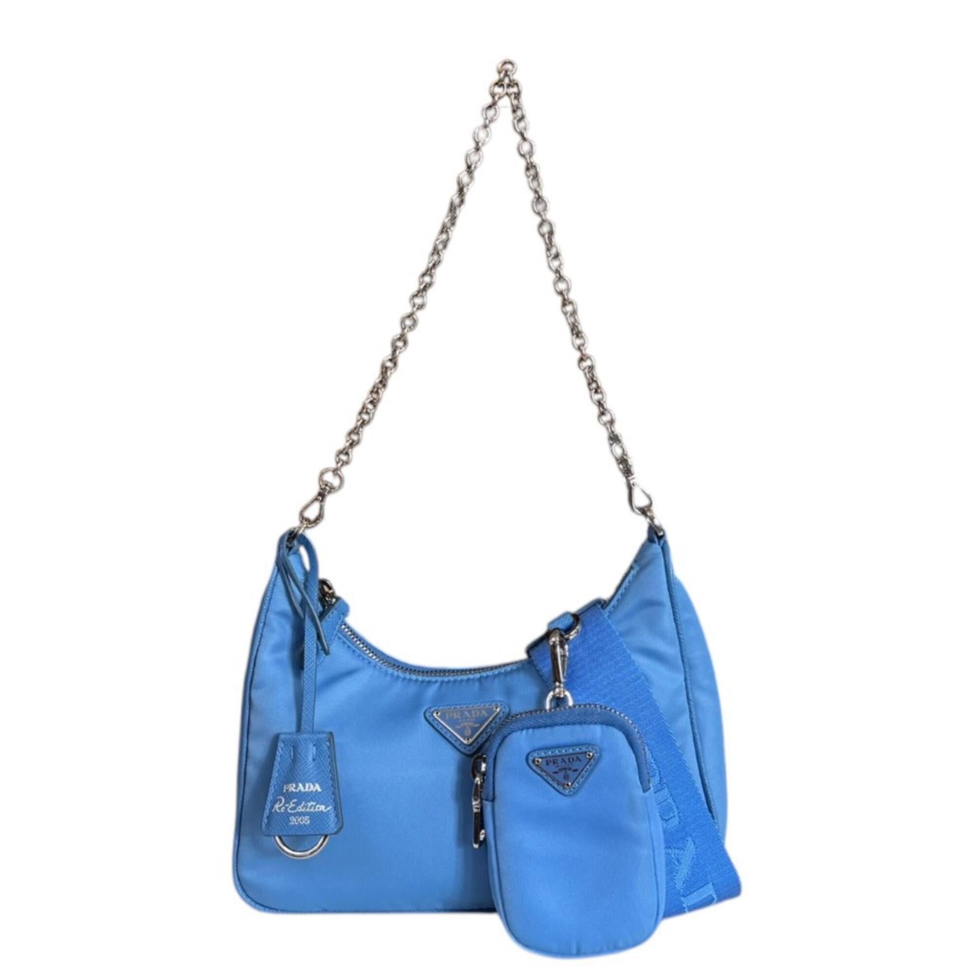Prada Blue Nylon Handbag Shoulder Bag (Pre-Owned)