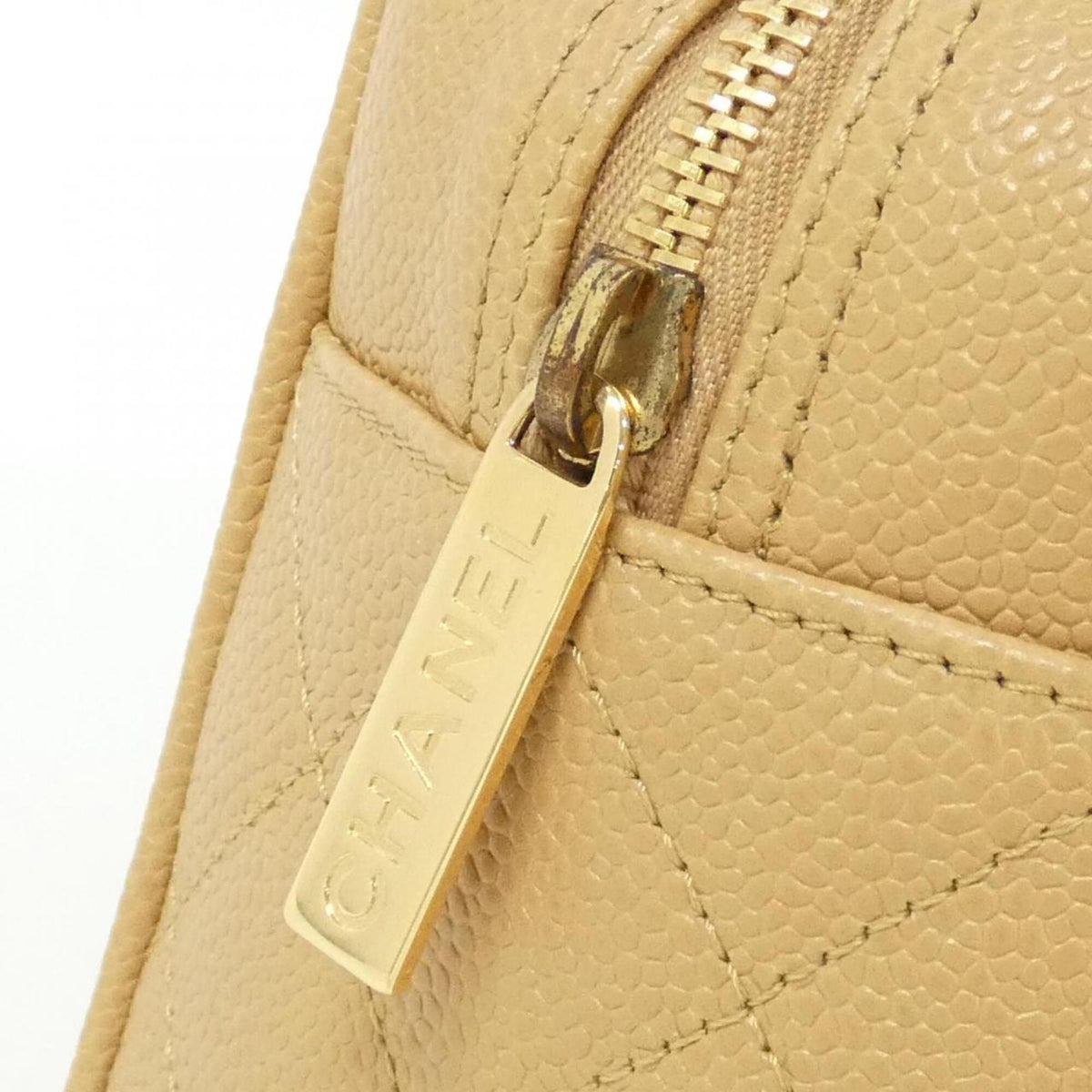 Chanel Beige Grained Calfskin Boston Bag Handbag (Pre-Owned)