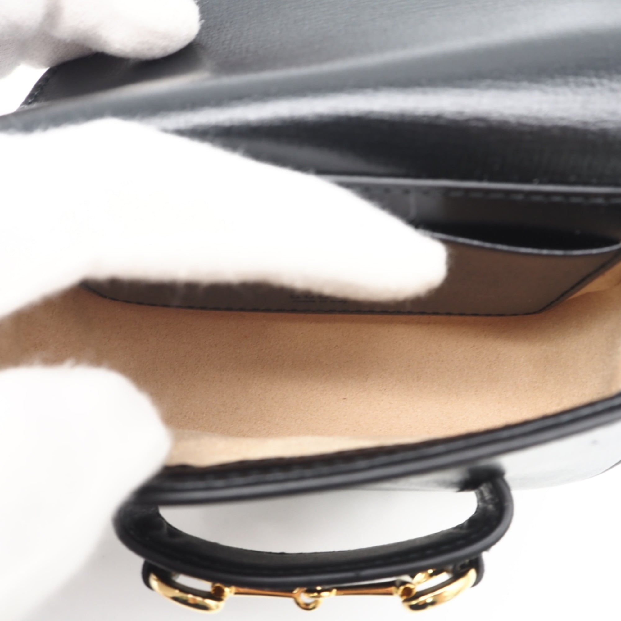 Gucci Horsebit Black Leather Canvas Shoulder Bag (Pre-Owned)