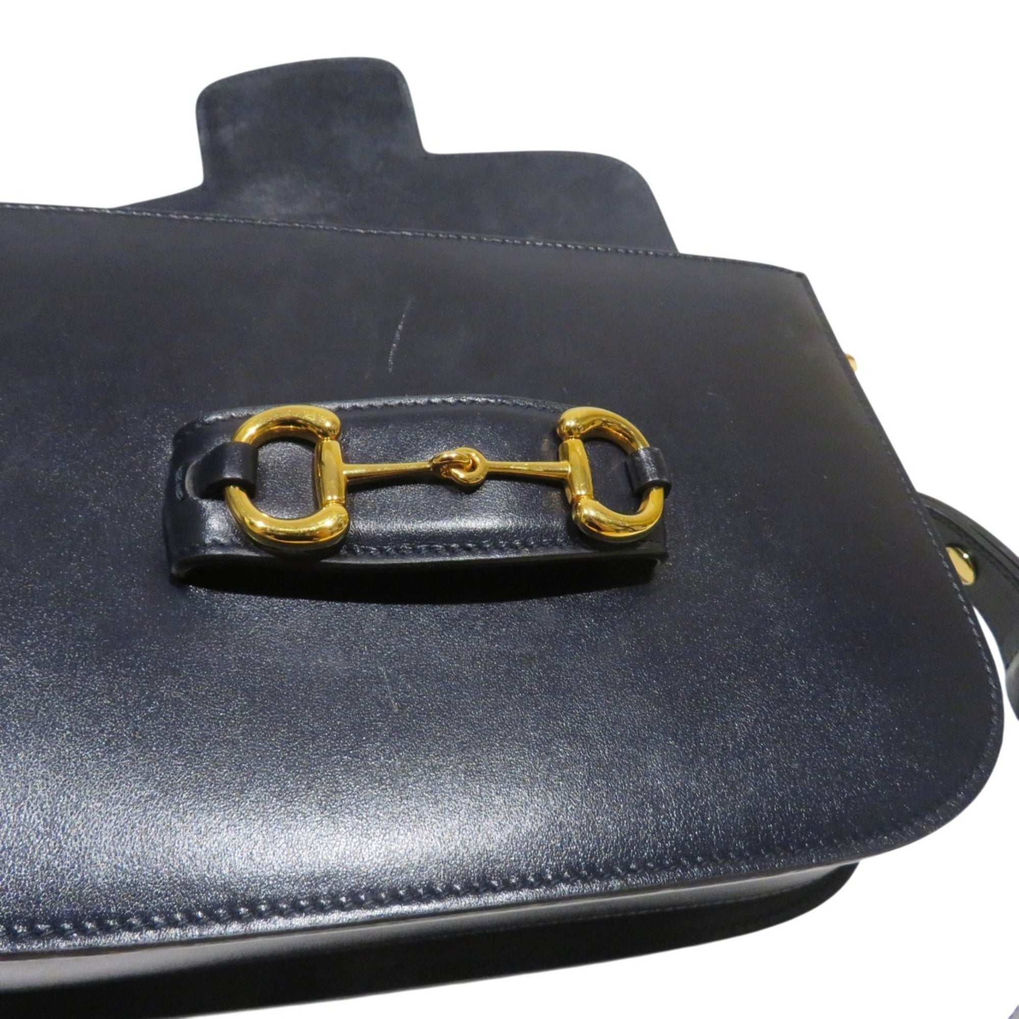 Gucci Horsebit Navy Leather Shoulder Bag (Pre-Owned)