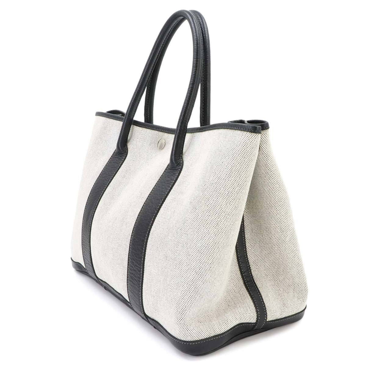 Hermes Black Gray Toile H Leather Tote Bag (Pre-Owned)