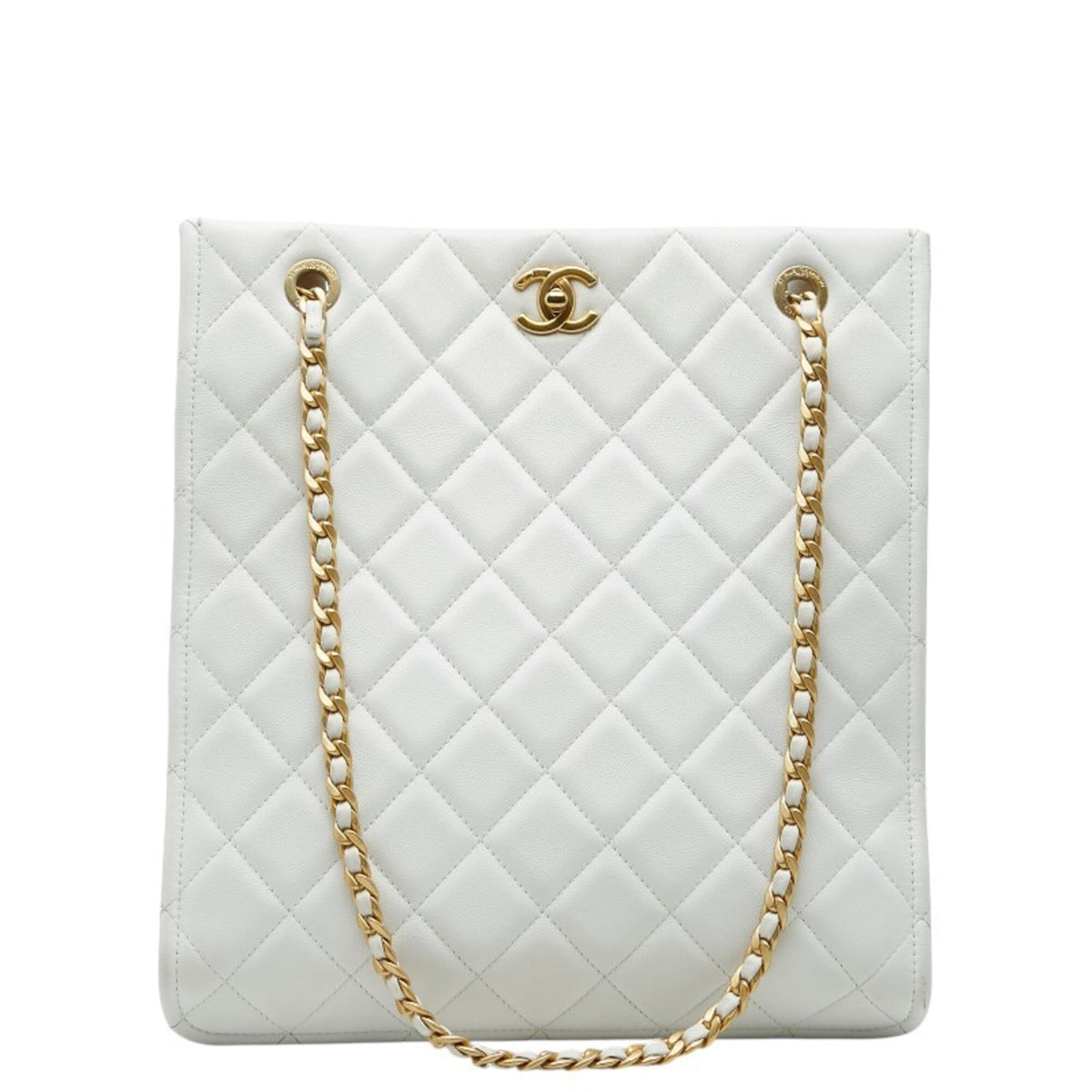 Chanel White Grained Calfskin Shoulder Bag Tote Bag (Pre-Owned)