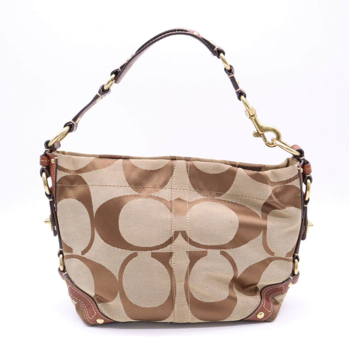 Coach Beige Brown Signature Line Shoulder Bag (Pre-Owned)