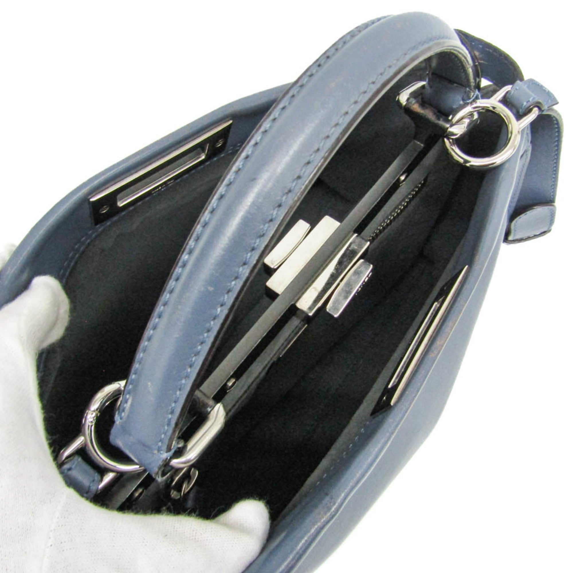 Fendi Peekaboo Blue Leather Handbag Shoulder Bag (Pre-Owned)