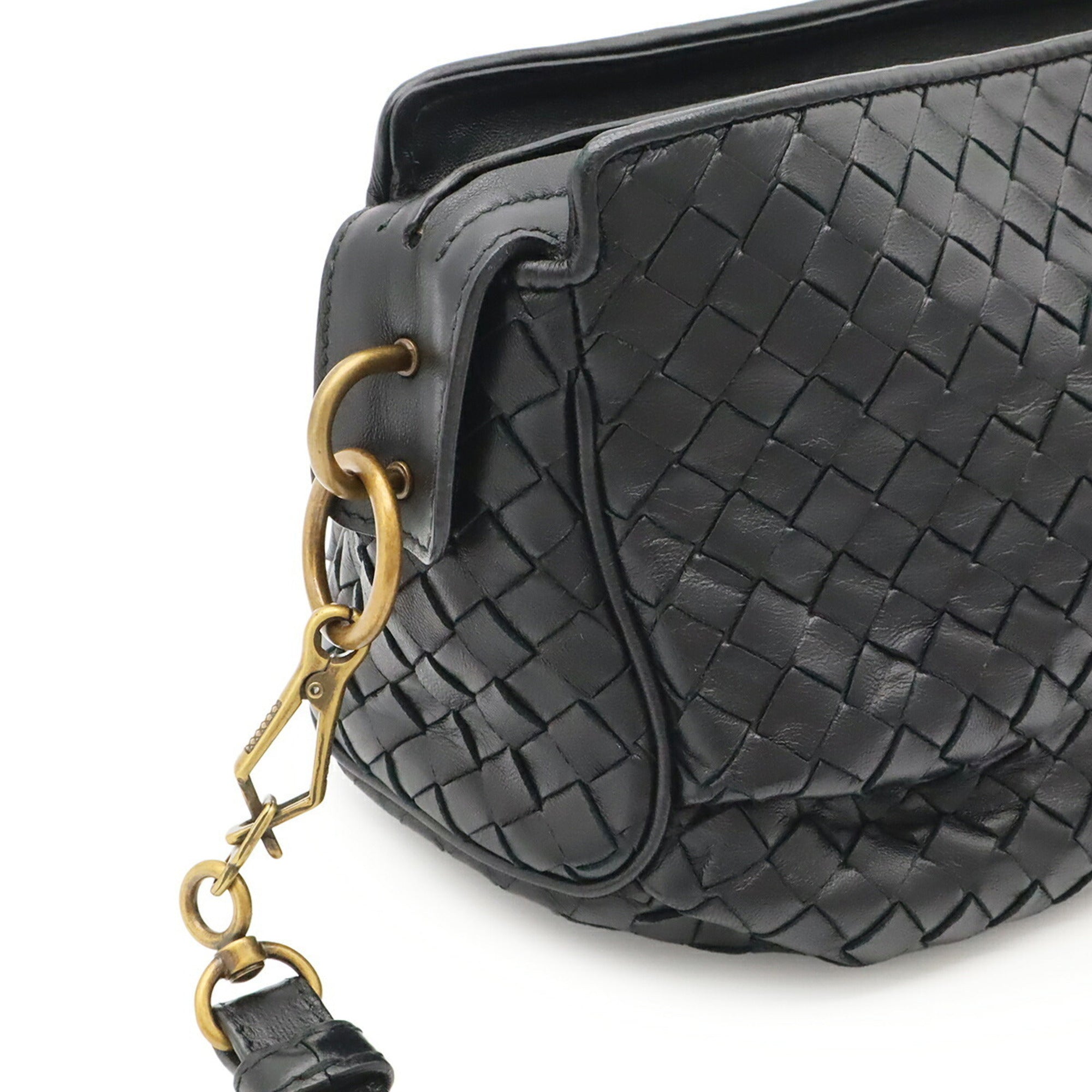 Bottega Veneta Black Intrecciato Pochette Shoulder Bag (Pre-Owned)