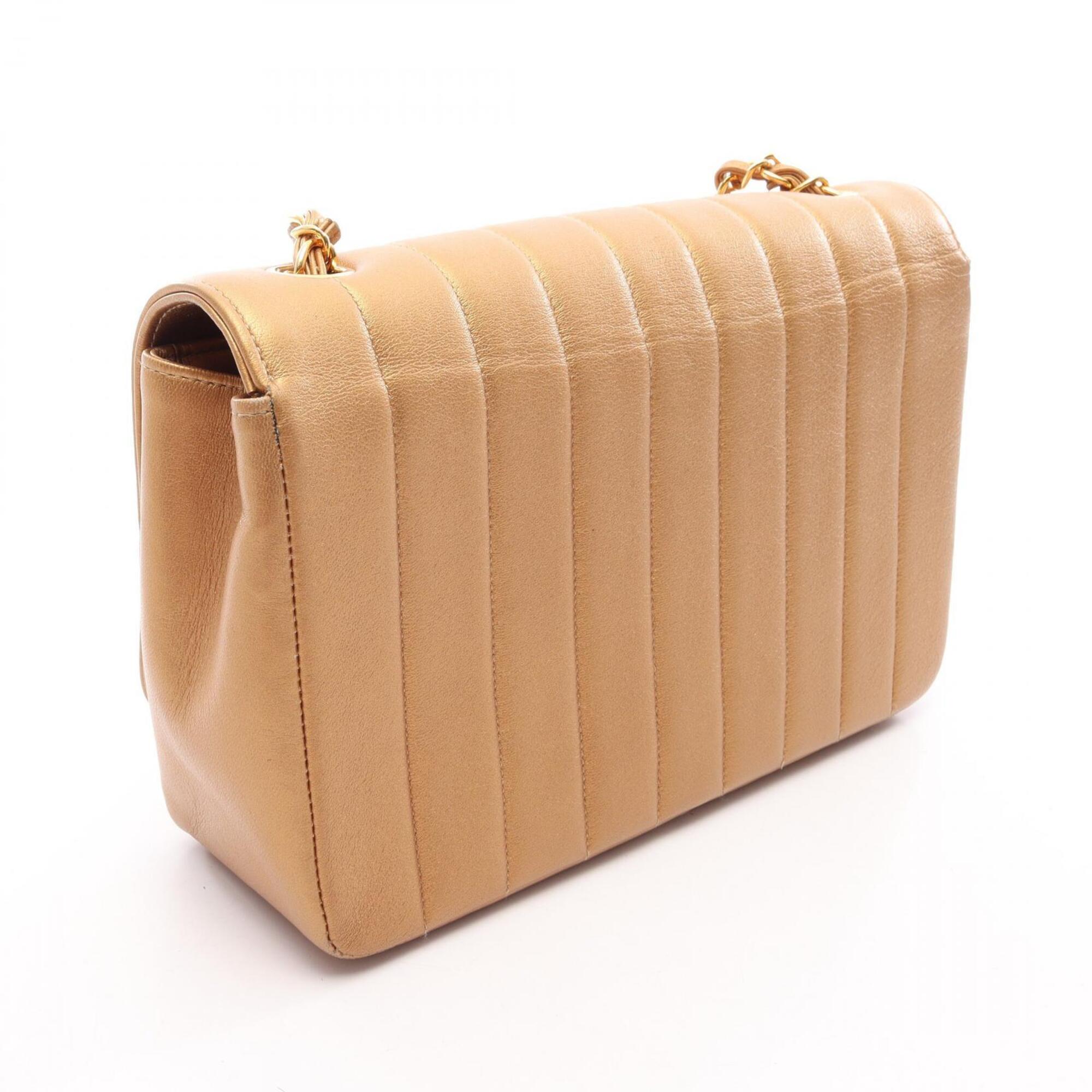 Chanel Gold Brown Leather Handbag Shoulder Bag (Pre-Owned)