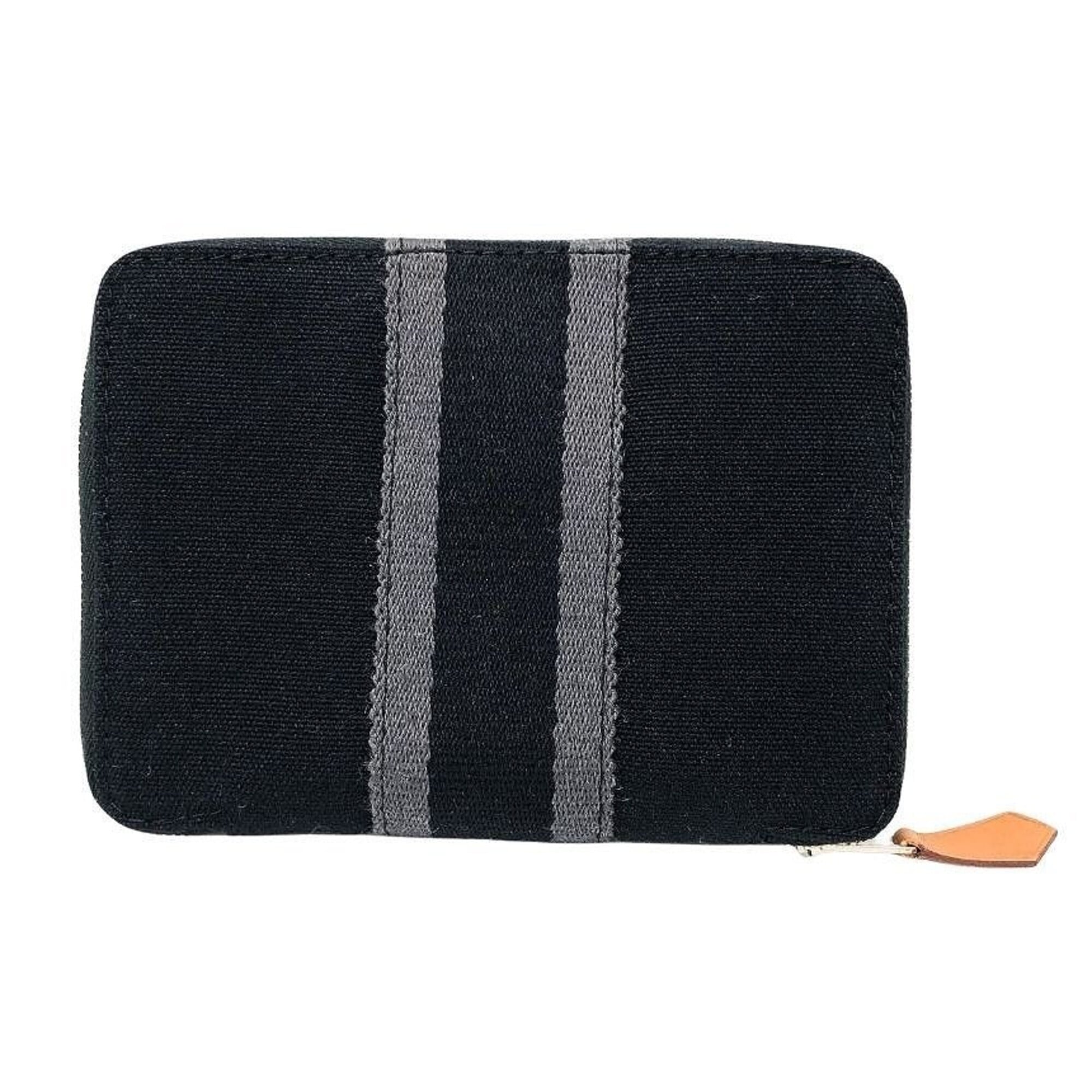 Hermes Black Gray Canvas Coin Purse/Coin Case (Pre-Owned)