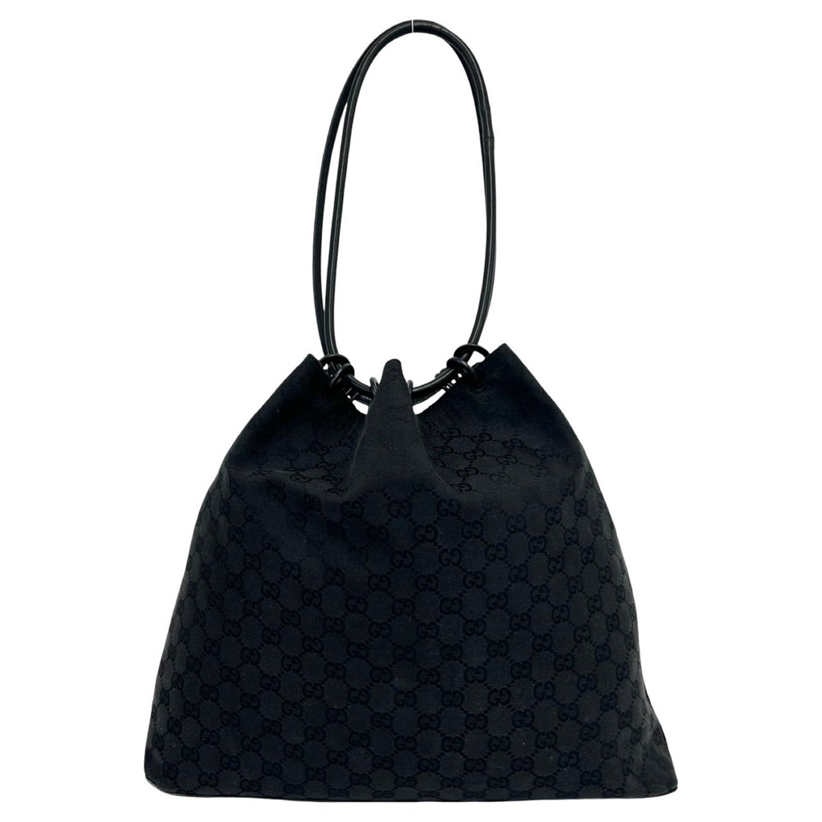 Gucci Black Canvas Leather Handbag Shoulder Bag Tote Bag (Pre-Owned)