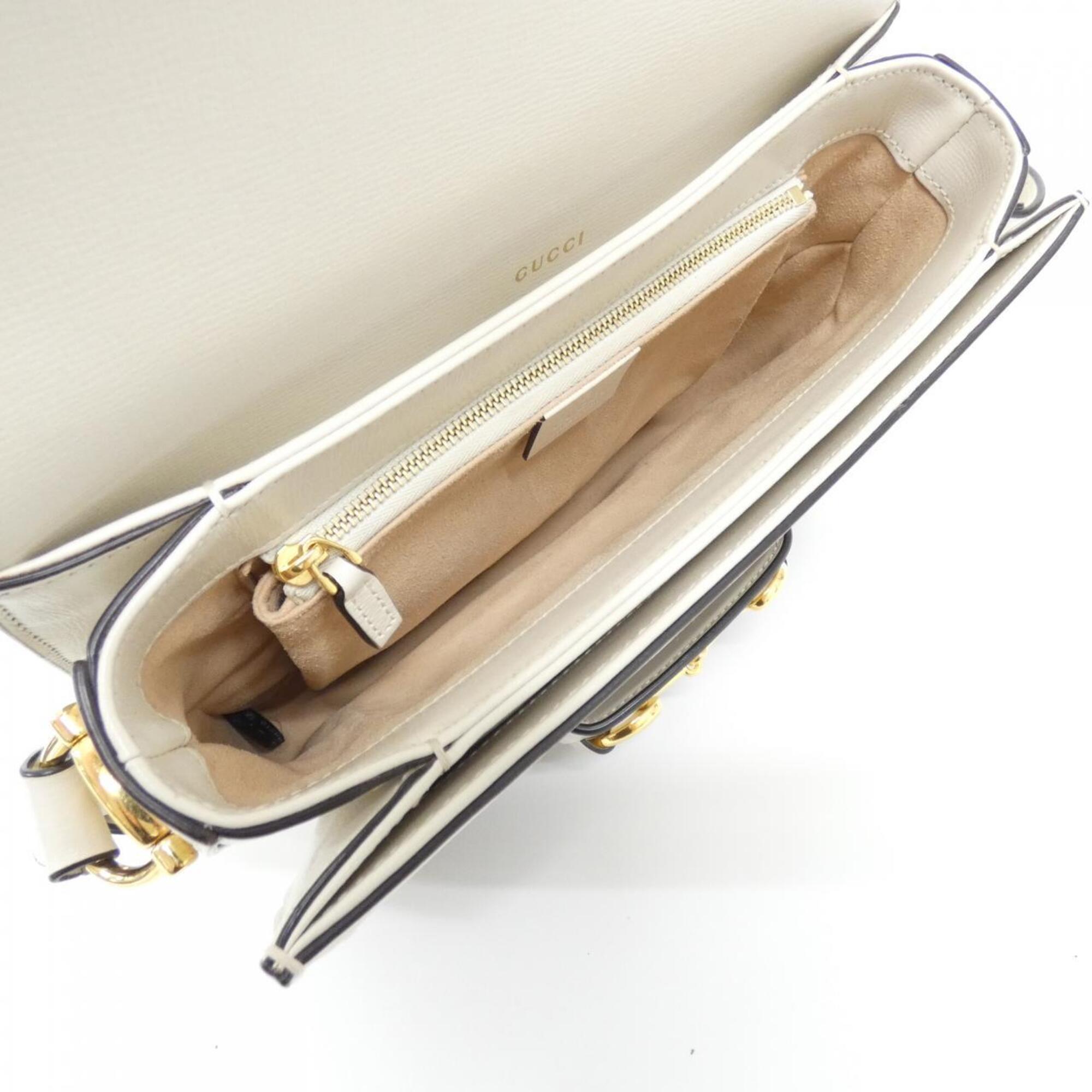 Gucci Horsebit Beige White Gg Supreme Leather Shoulder Bag (Pre-Owned)