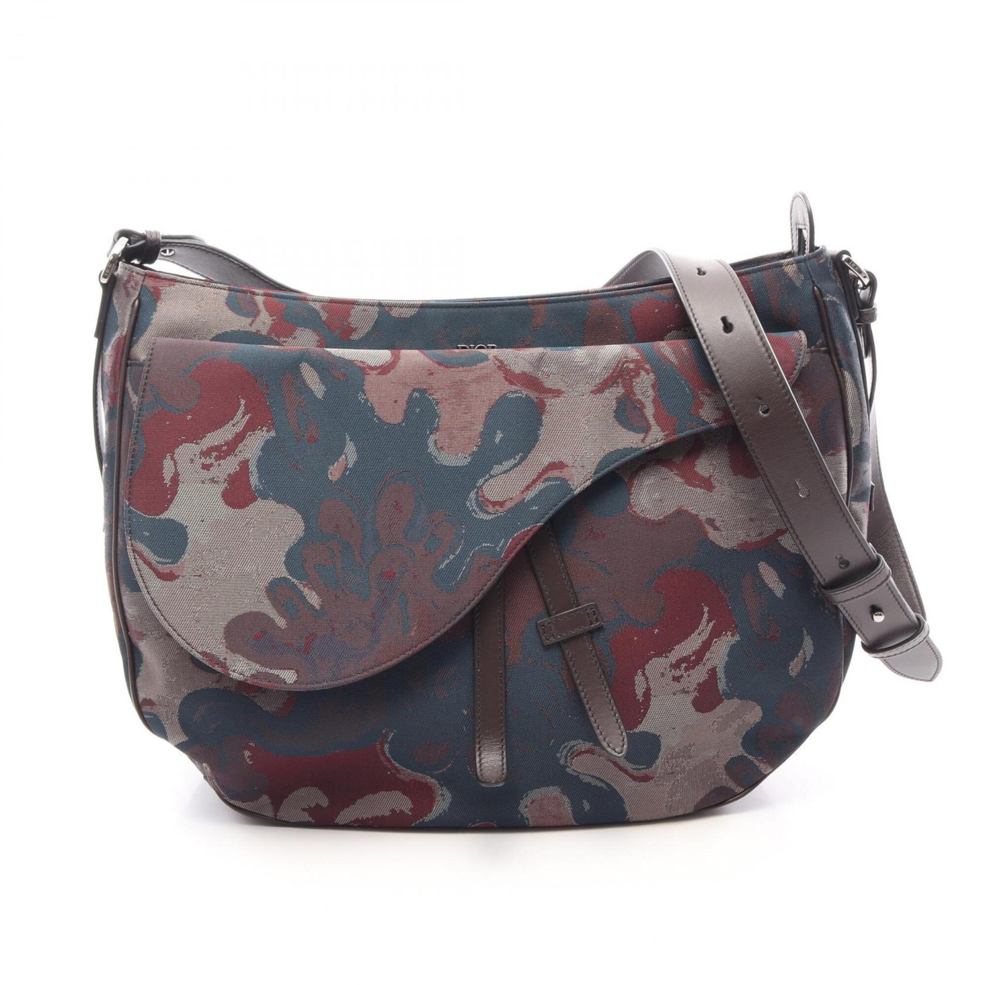 Christian Dior Blue Multi-Color Canvas Leather Handbag Saddle Bag Shoulder Bag (Pre-Owned)