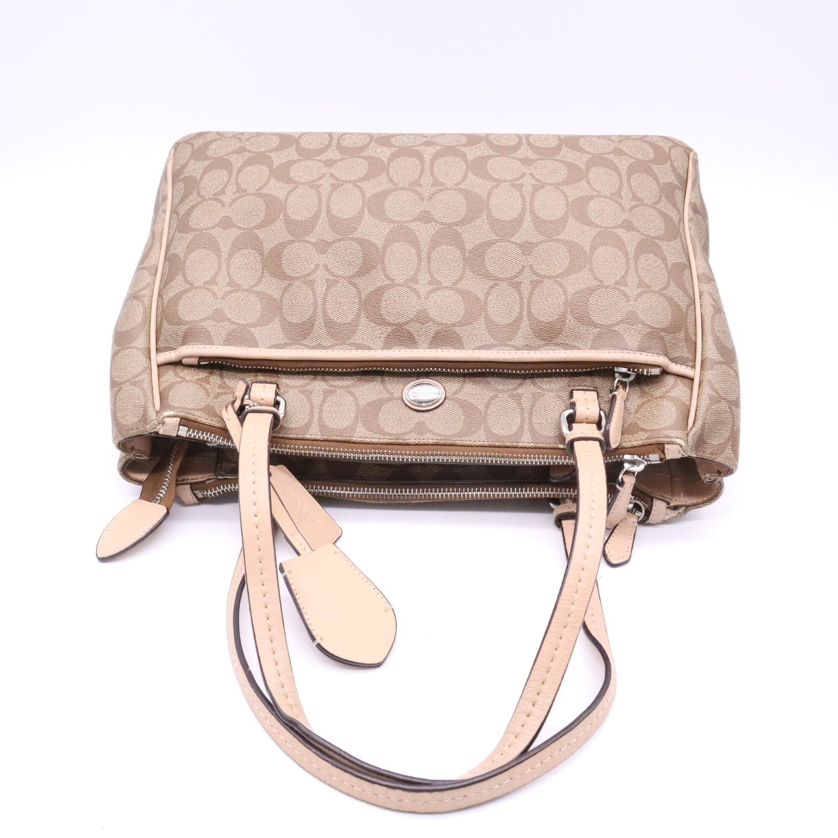 Coach Beige Brown Pink Canvas Handbag Tote Bag (Pre-Owned)