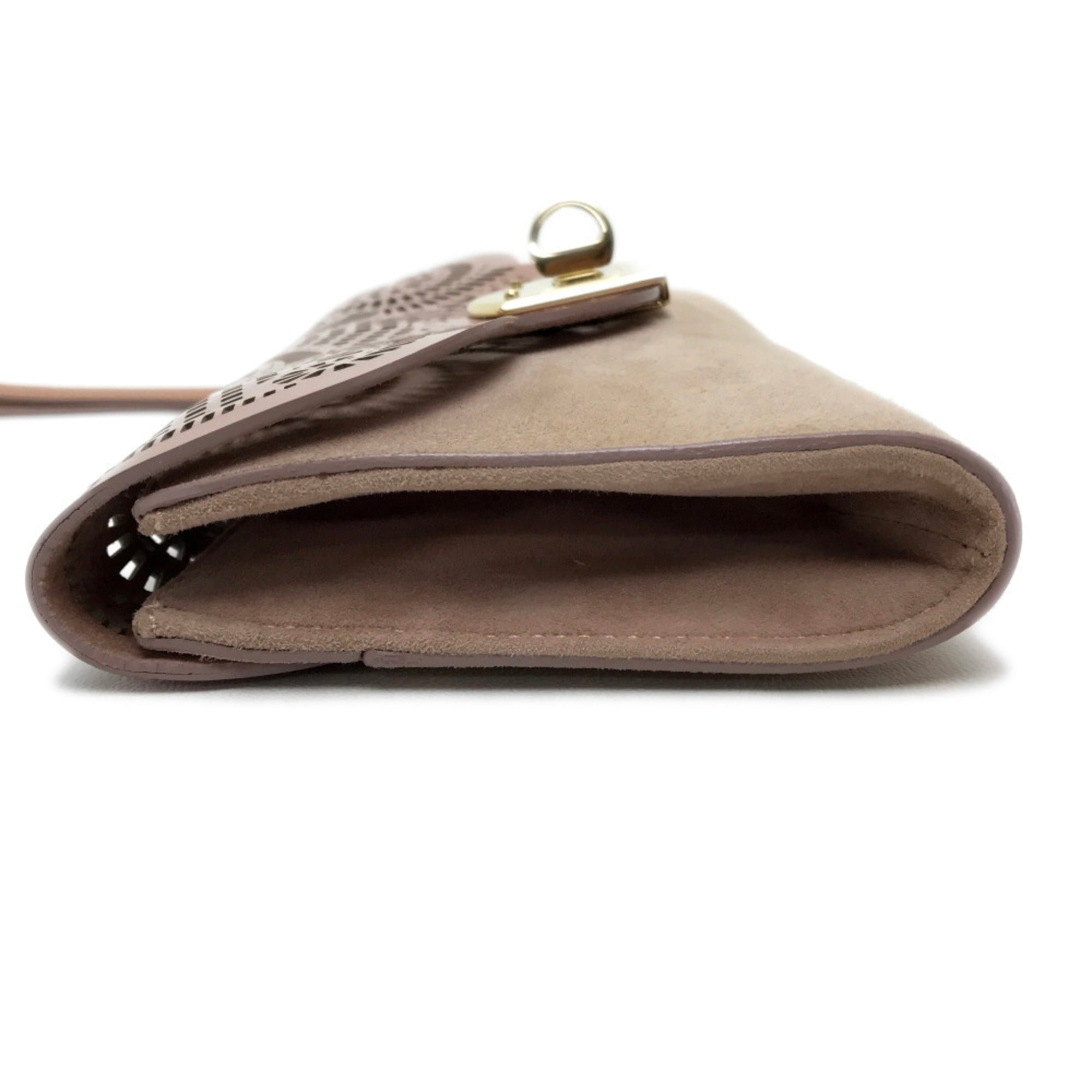Sergio Rossi Pink Beige Suede Patent Leather Clutch Bag Handbag (Pre-Owned)