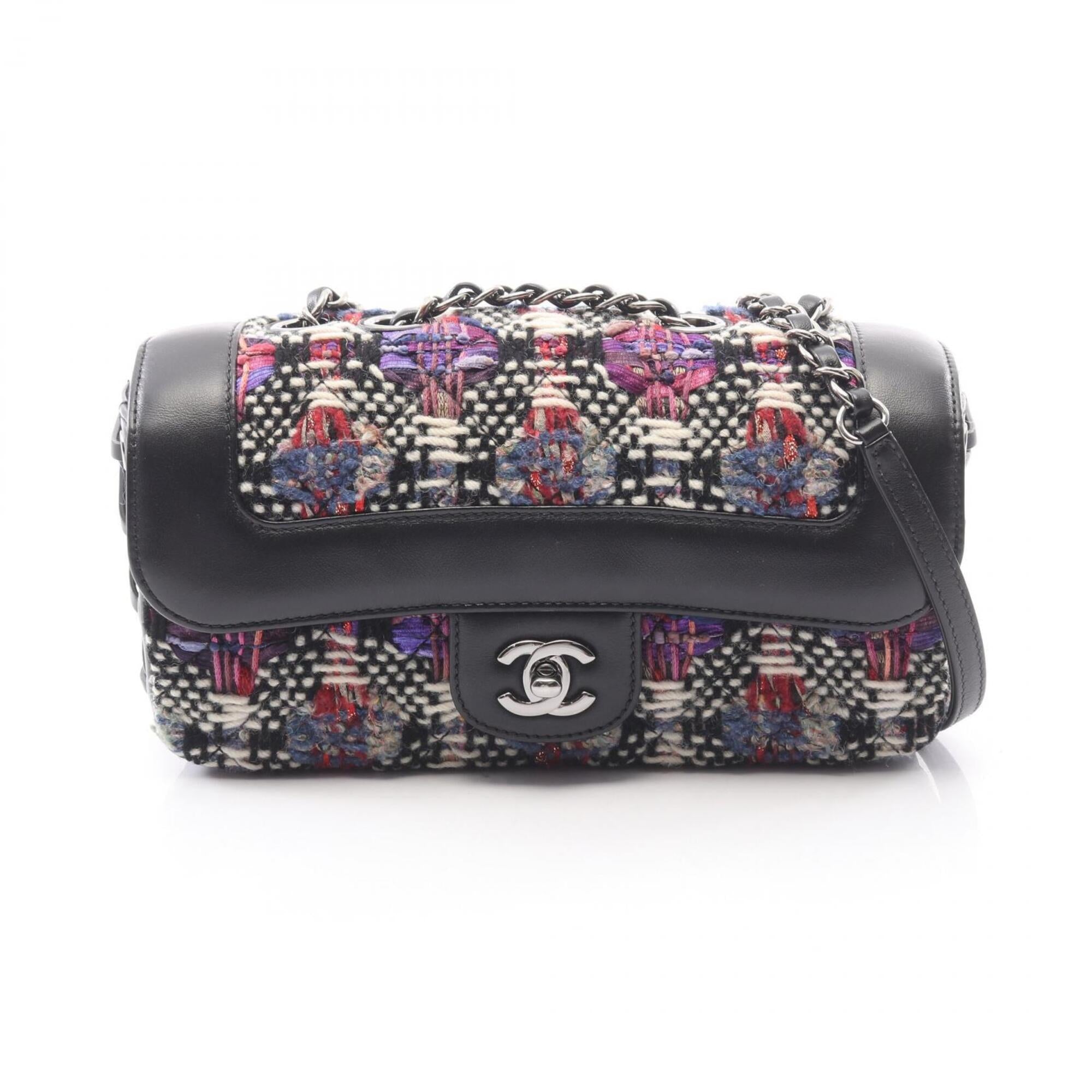 Chanel Black Multi-Color Fabric Leather Handbag Shoulder Bag (Pre-Owned)