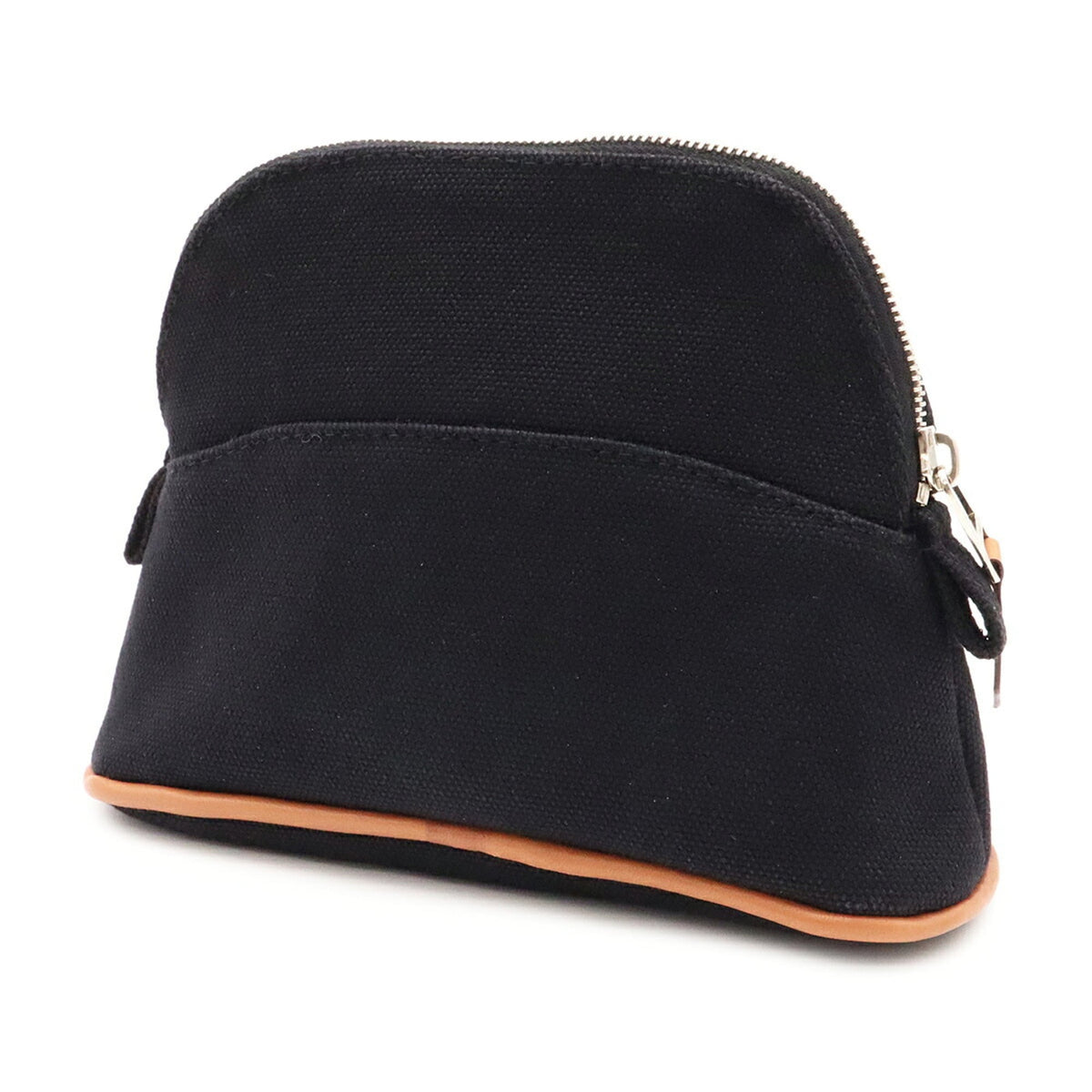 Hermes Black Natural Cotton Canvas Leather Handbag Pouch (Pre-Owned)