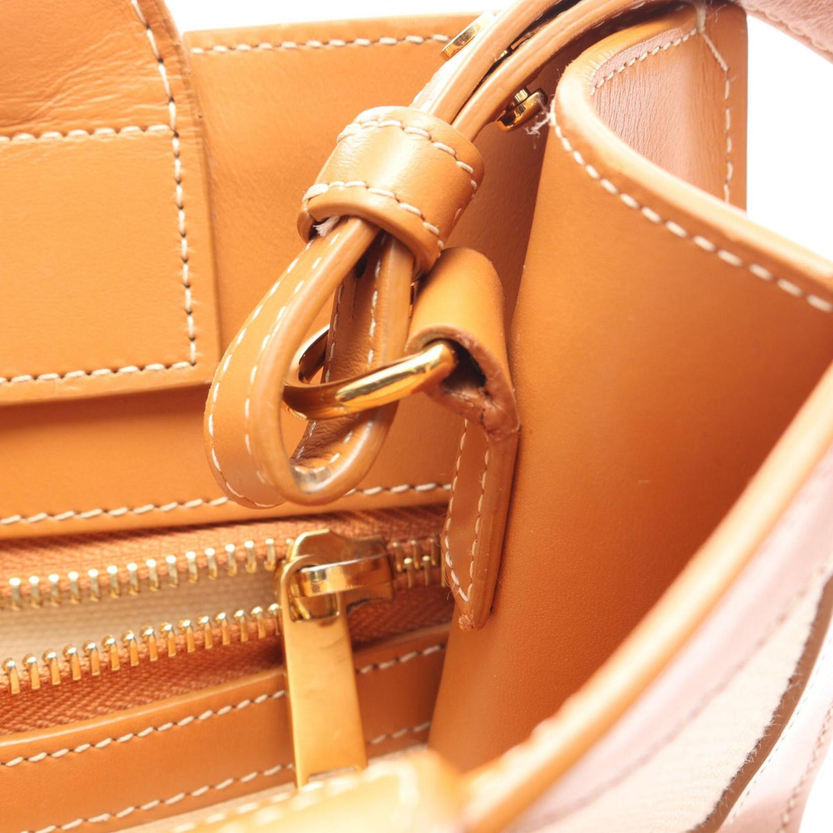 Celine Brown Ivory Canvas Leather Handbag Tote Bag (Pre-Owned)